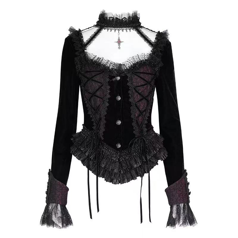 Gothic Lace Woven Long Sleeved Top