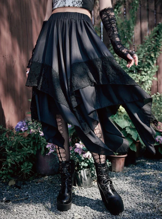 Steampunk Gothic Lace Panel Skirt
