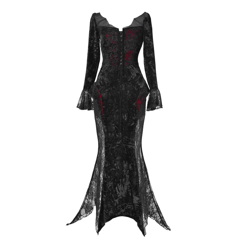 Gothic Lace Velvet Fishtail Dress