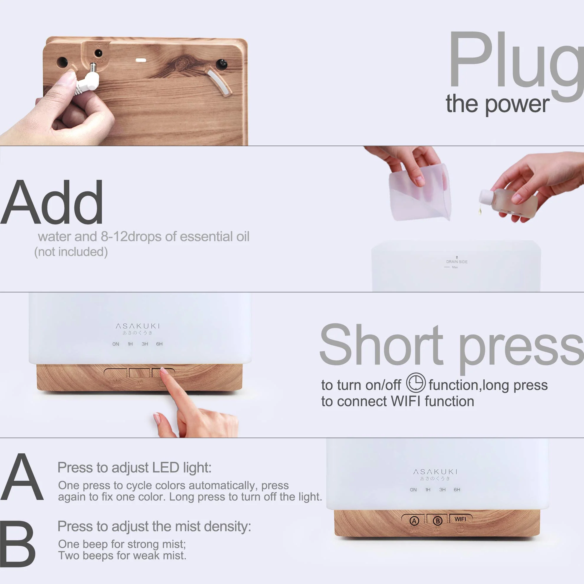 Cube Light Wood Smart WiFi Essential Oil Diffuser