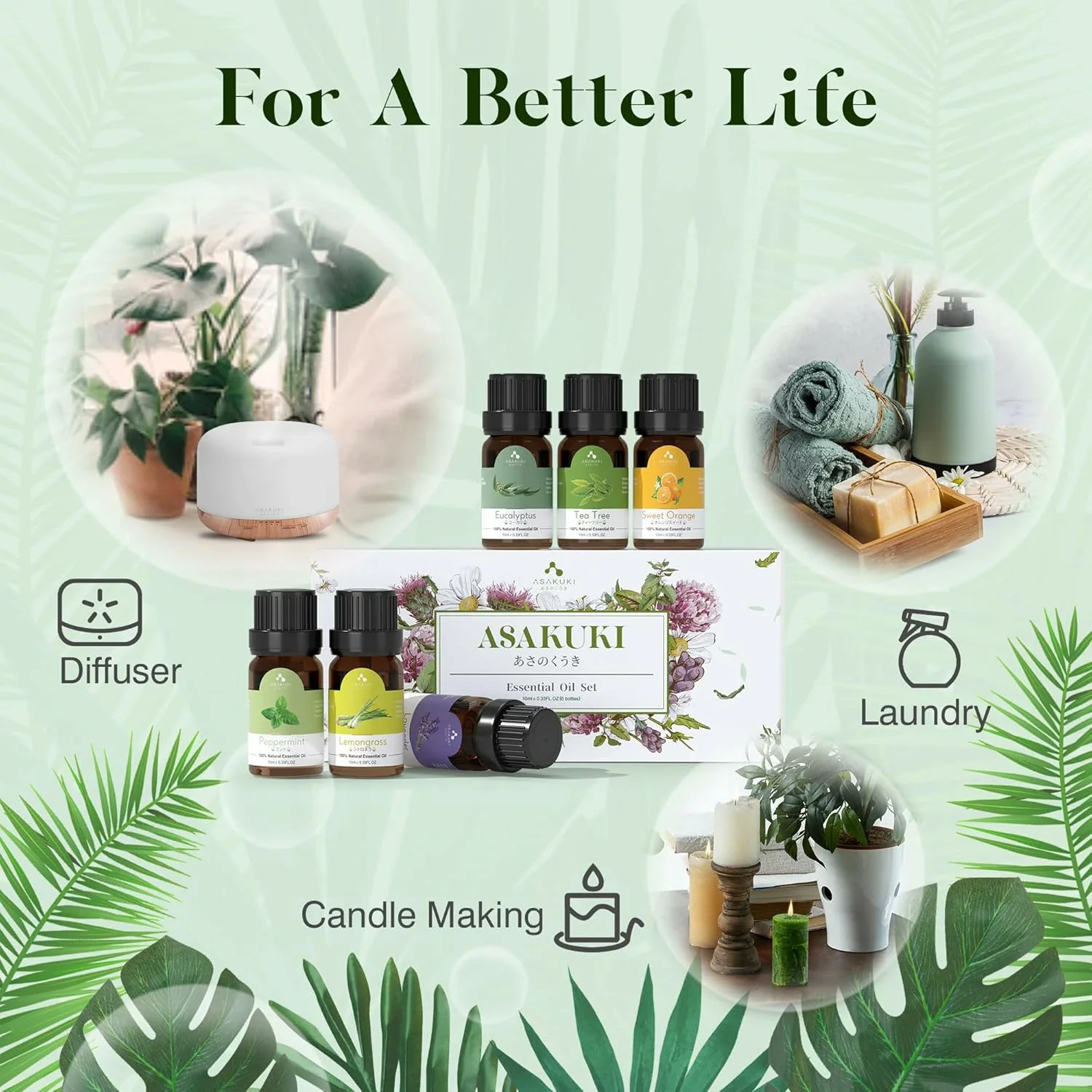 Rock Light Wood Essential Oil Diffuser with 6*10ml Essential Oils Set