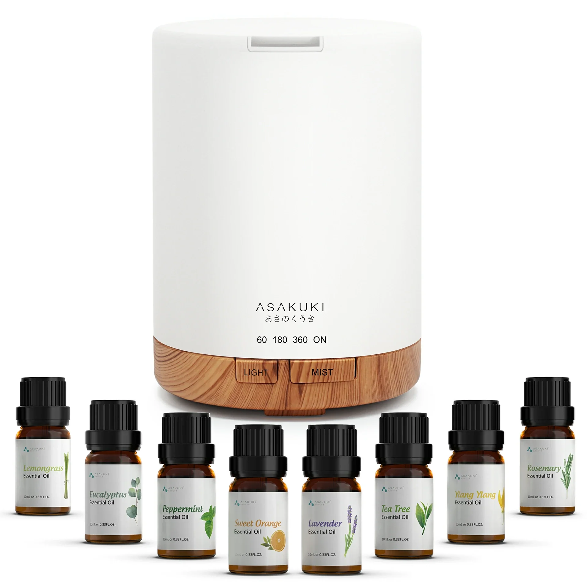 Dew Plus Light Wood Diffuser with 8Pcs*10ml Essential Oil Gift Set