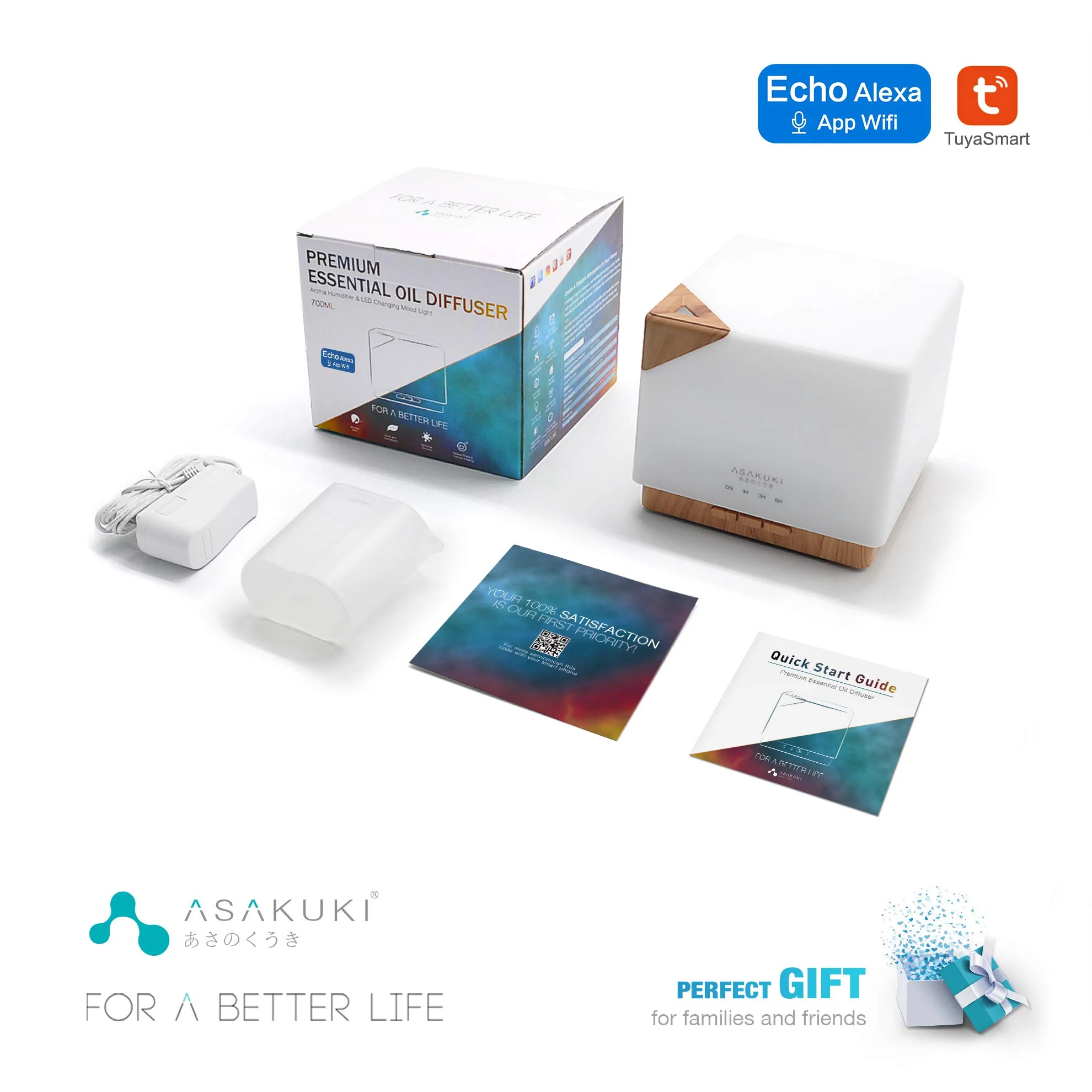 Cube Light Wood Smart WiFi Essential Oil Diffuser