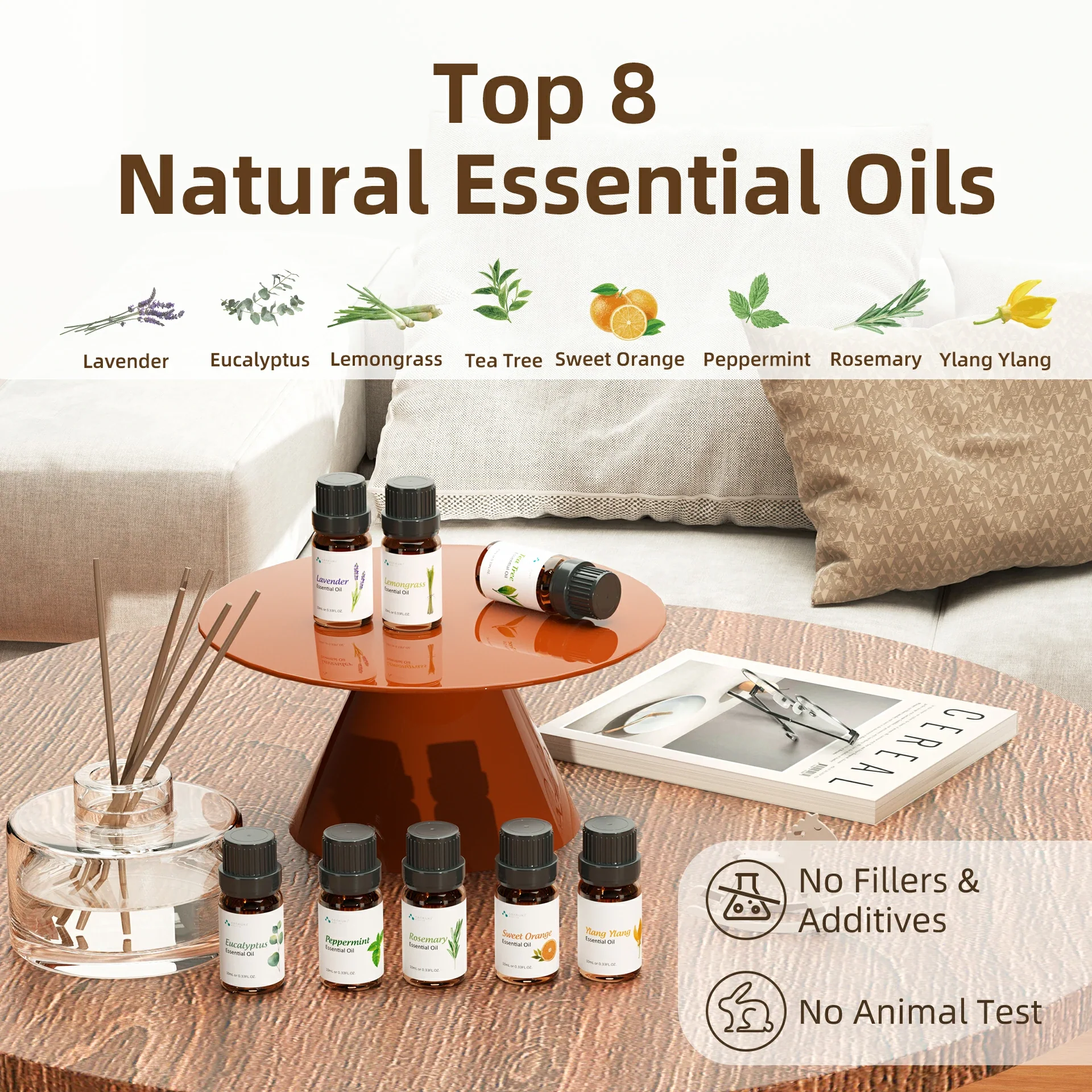 Dew Plus Light Wood Diffuser with 8Pcs*10ml Essential Oil Gift Set