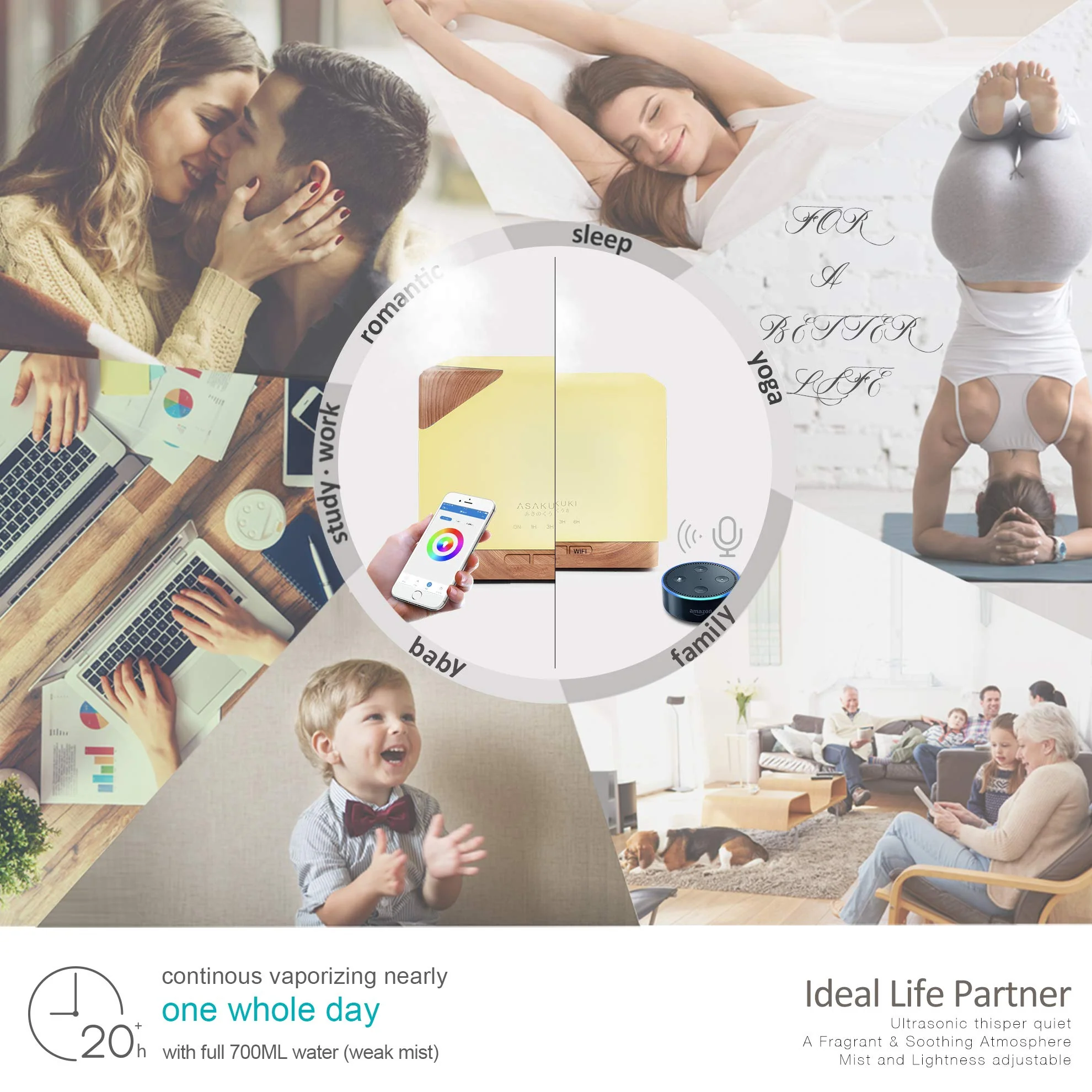 Cube Light Wood Smart WiFi Essential Oil Diffuser