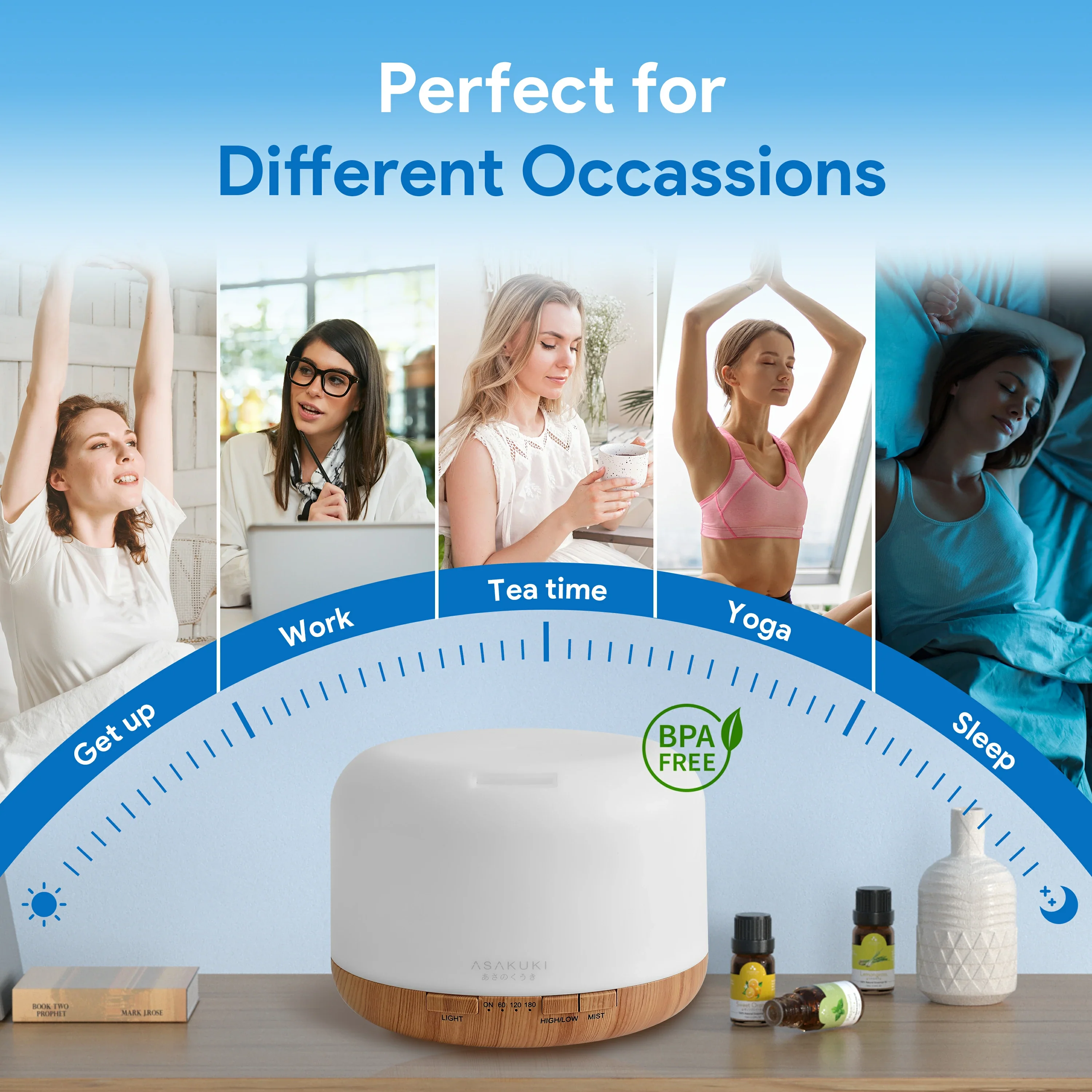 Rock Light Wood Essential Oil Diffuser with 6*10ml Essential Oils Set