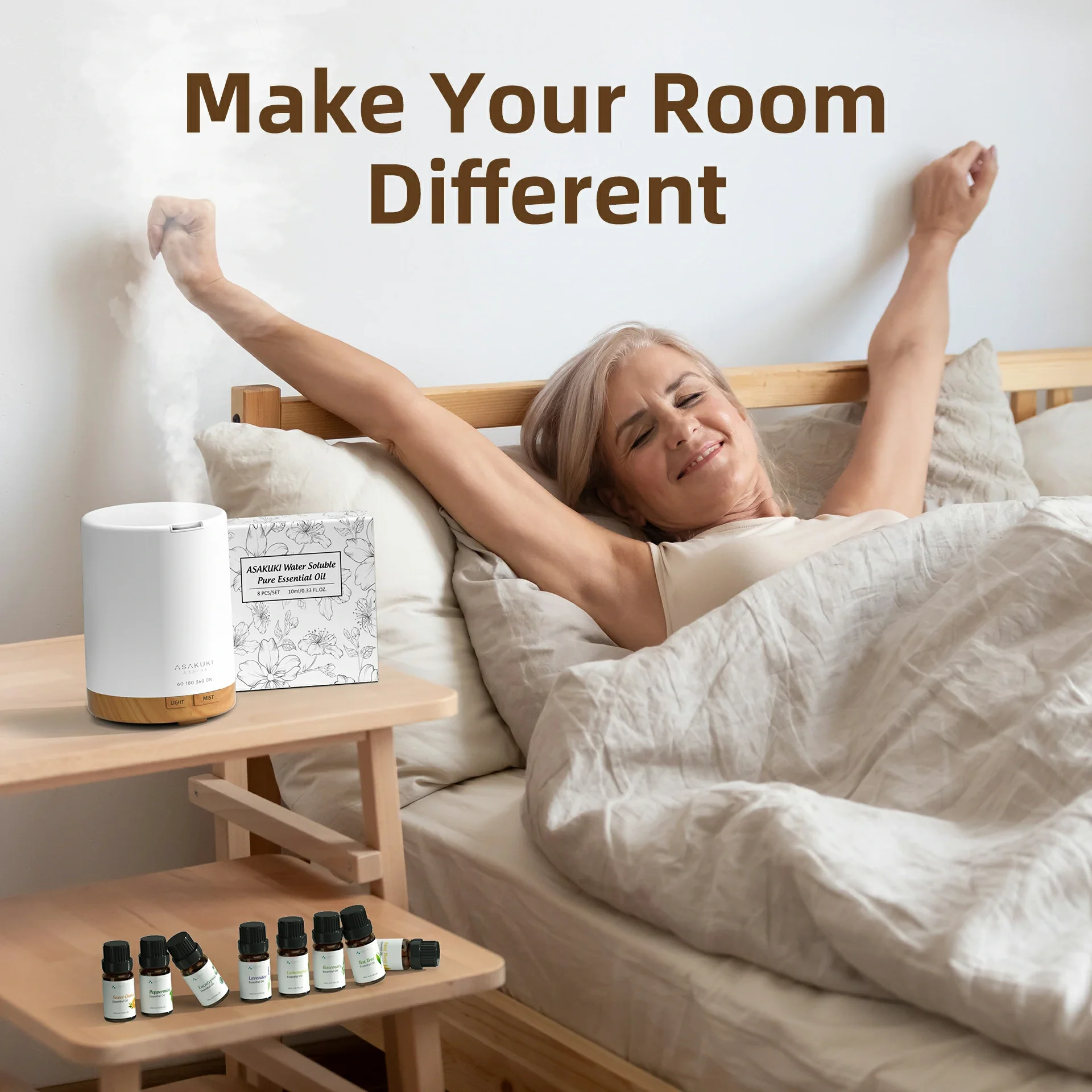 Dew Plus Light Wood Diffuser with 8Pcs*10ml Essential Oil Gift Set