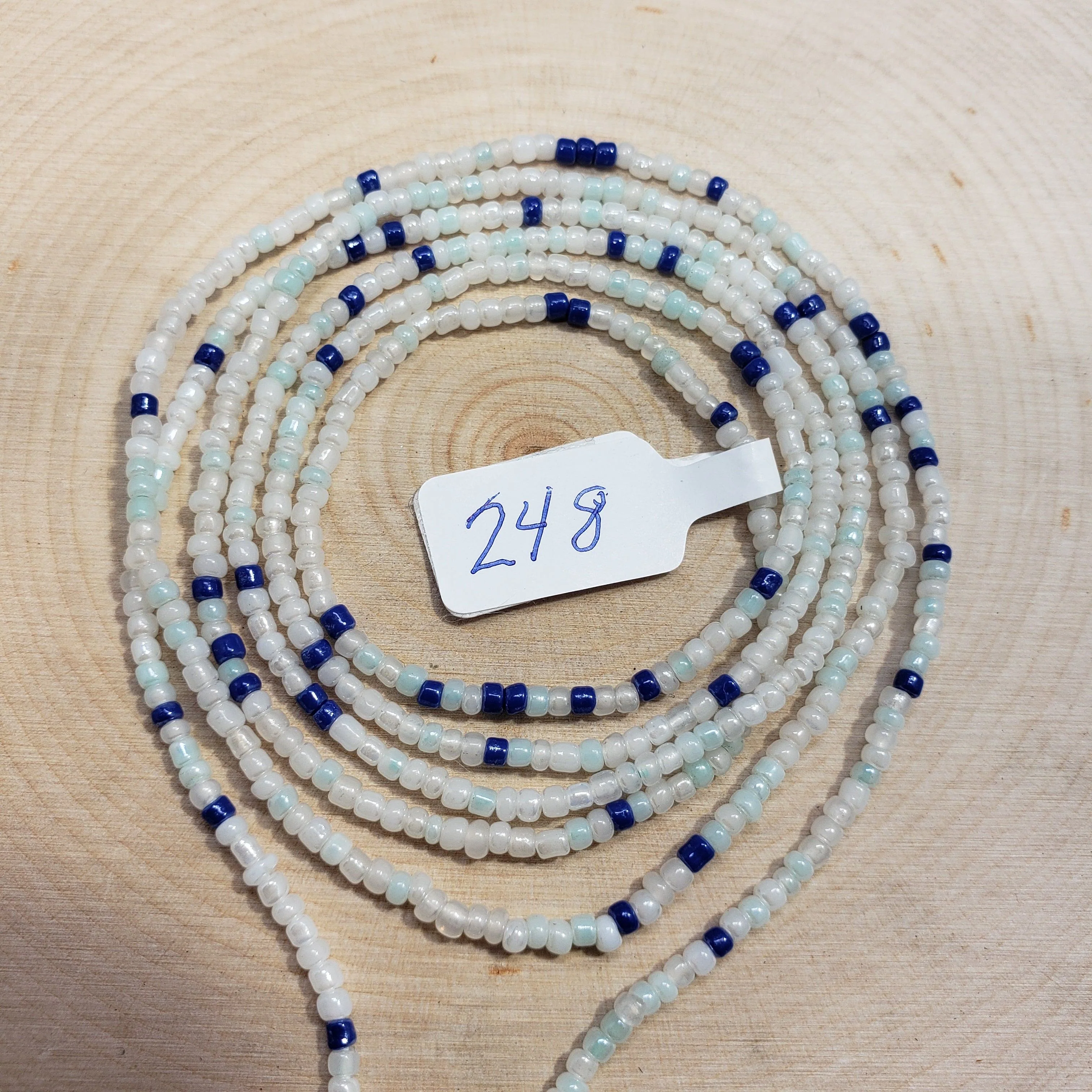 Shiny White, Light and Dark Blue Waist Beads