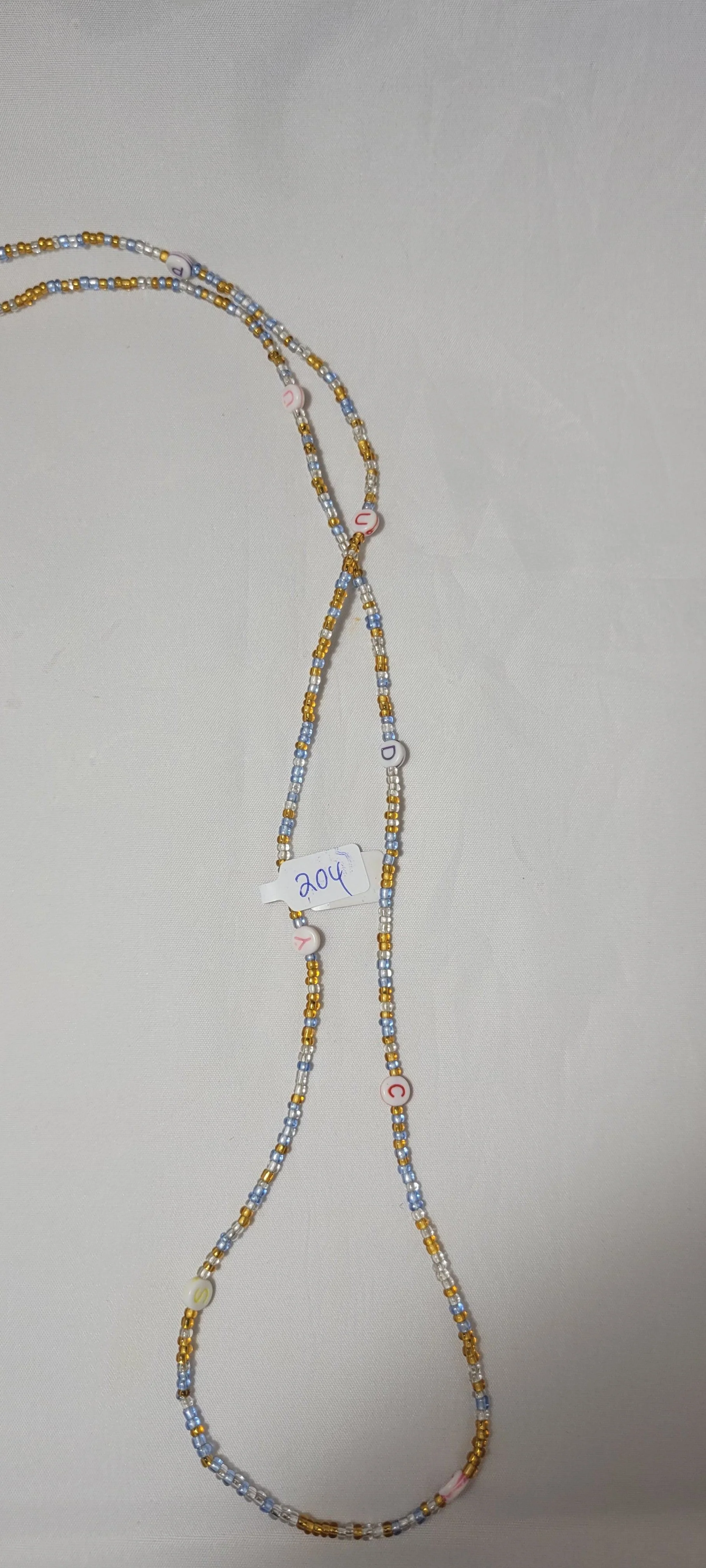 Clear Blue and Gold Waist Beads with Round Alphabet