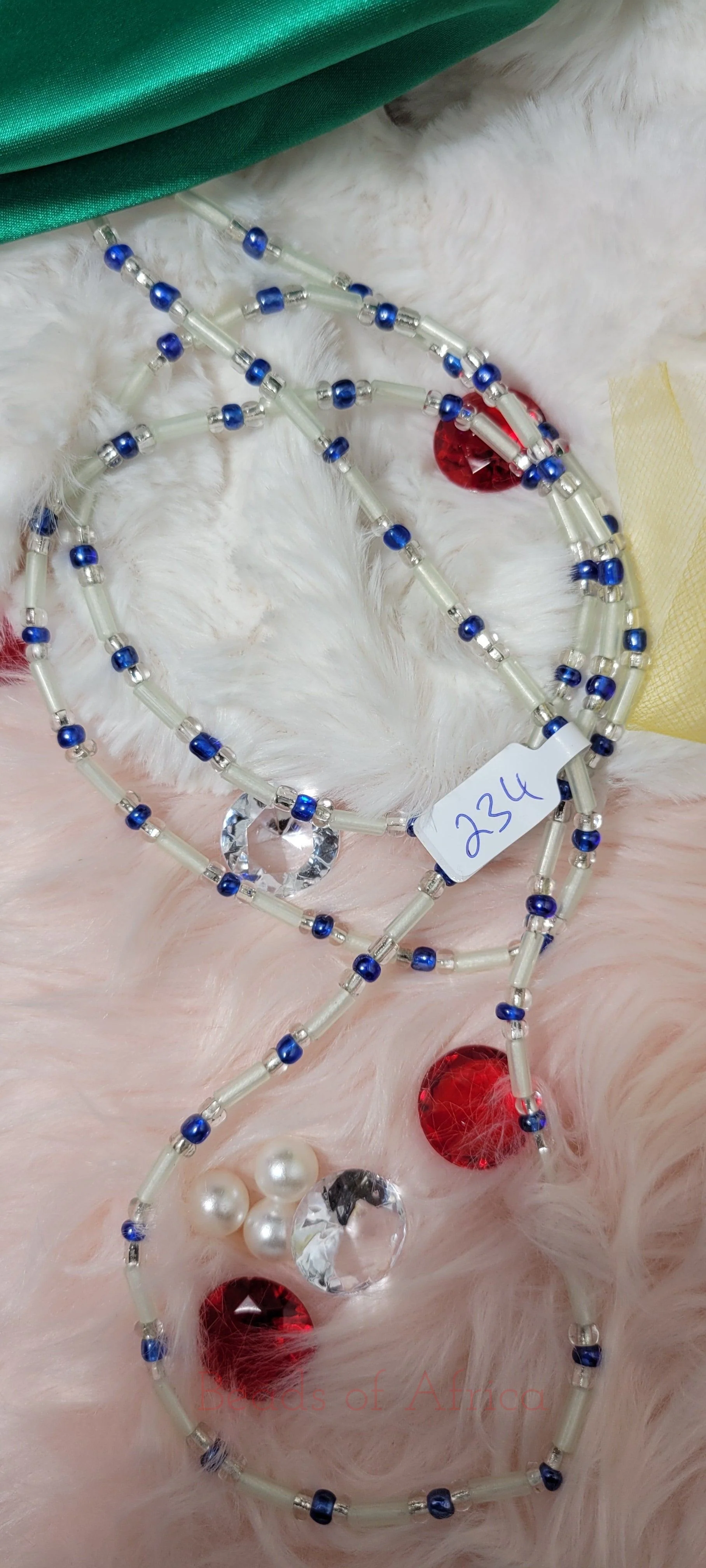 Tubular White and Royal Blue Glow in the dark Waist Beads