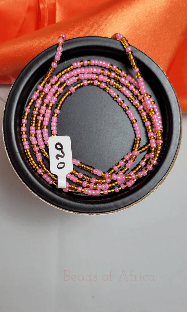 Round Soft Pink and Gold Mixed Waist Beads
