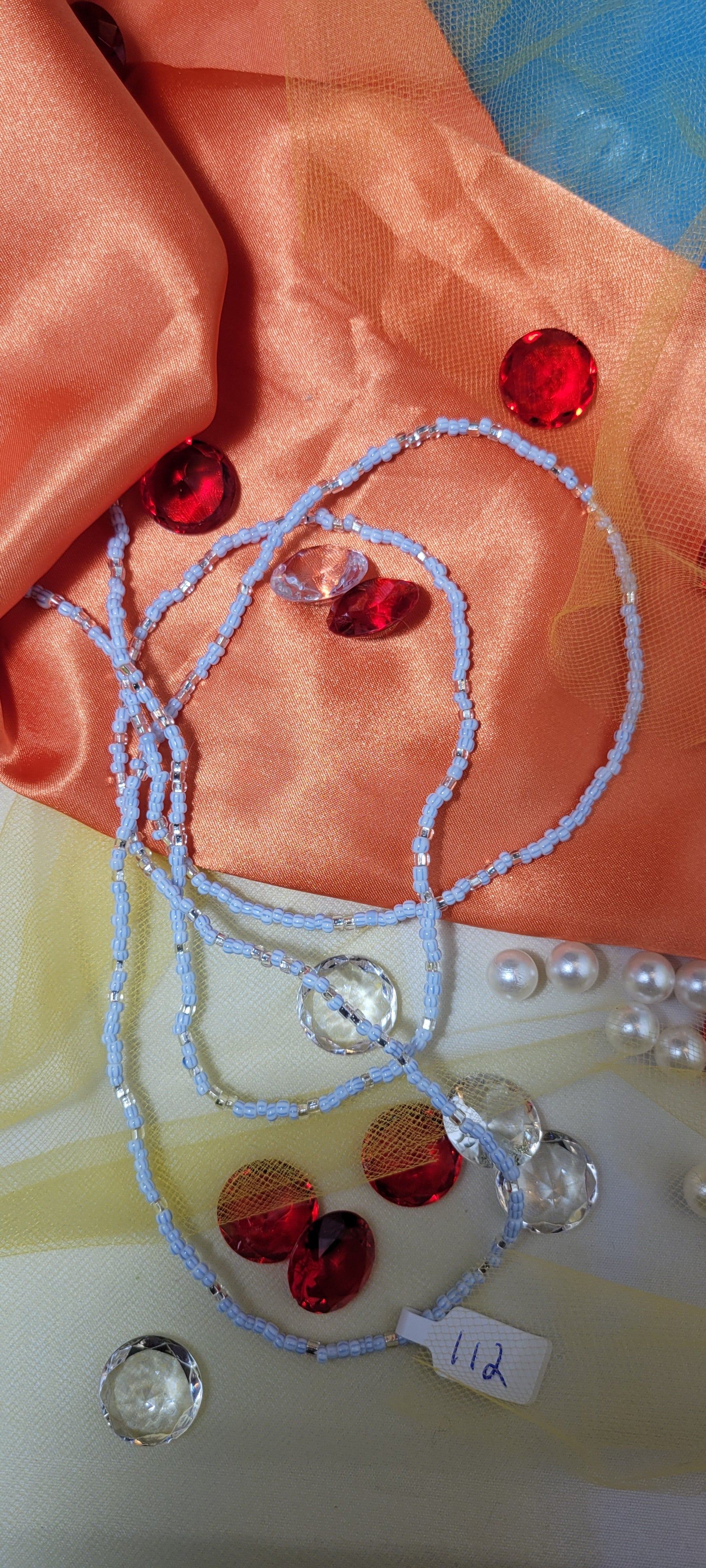 Crystal Clear Light Blue Striped Waist Beads