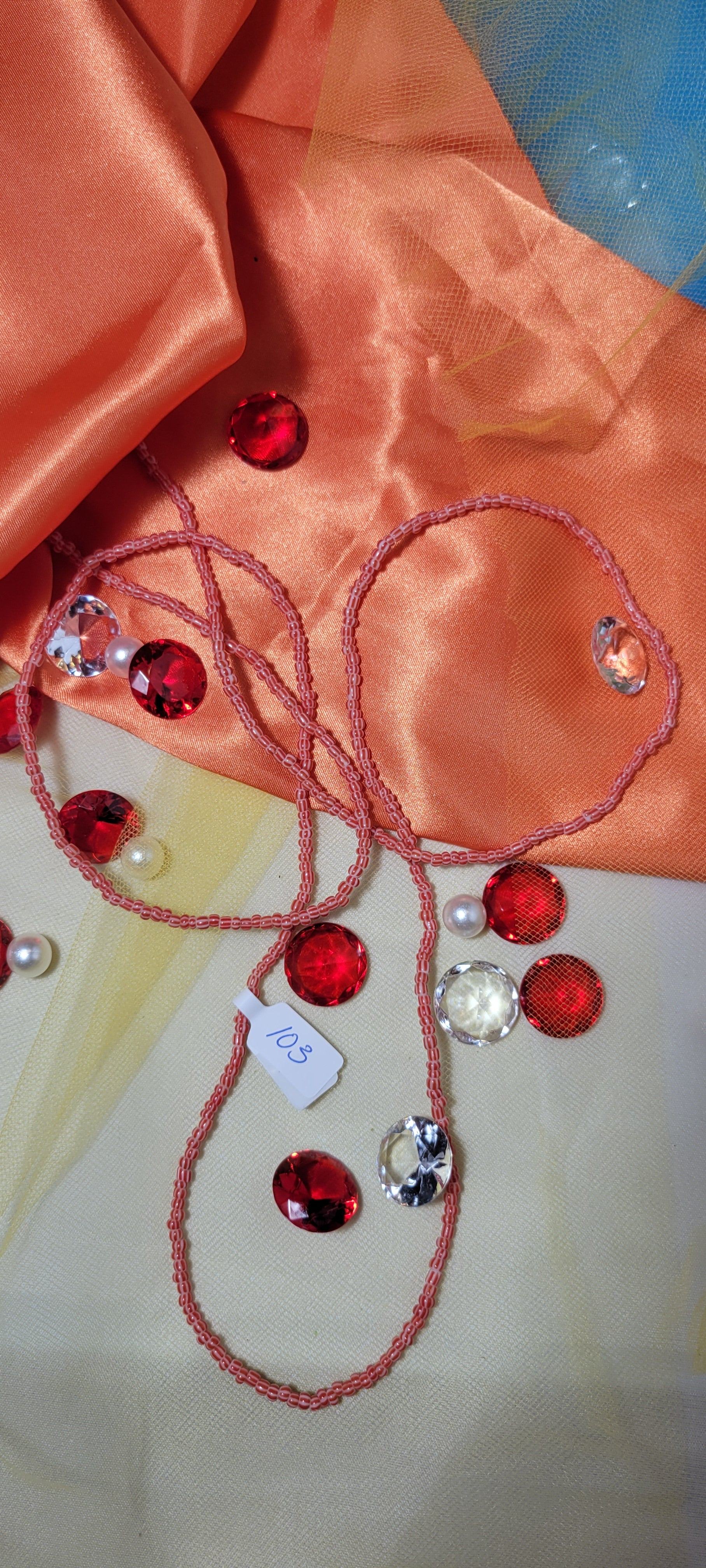 Chili Red and White Stripe Waist Beads