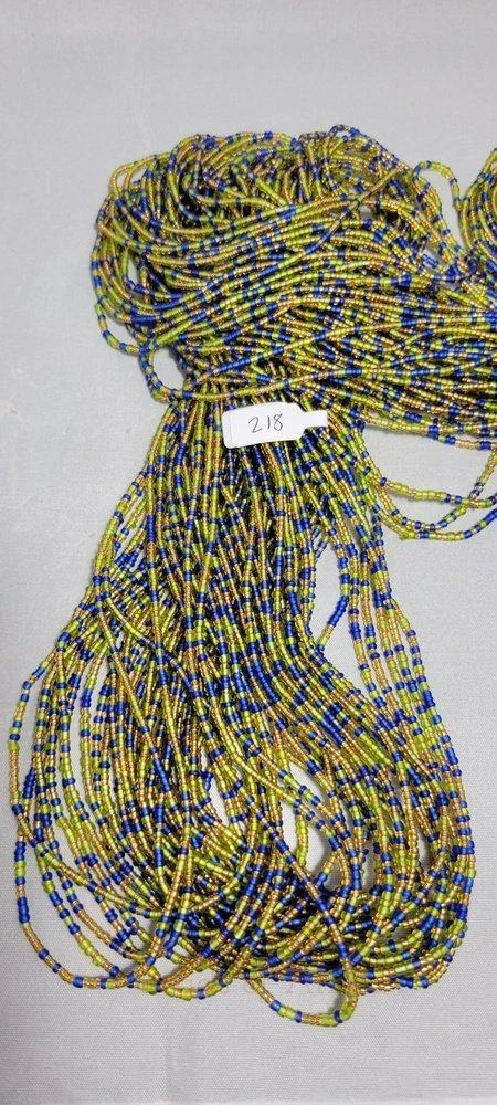 Dark Blue, Lime Green and Opaque Shiny Gold Waist Beads