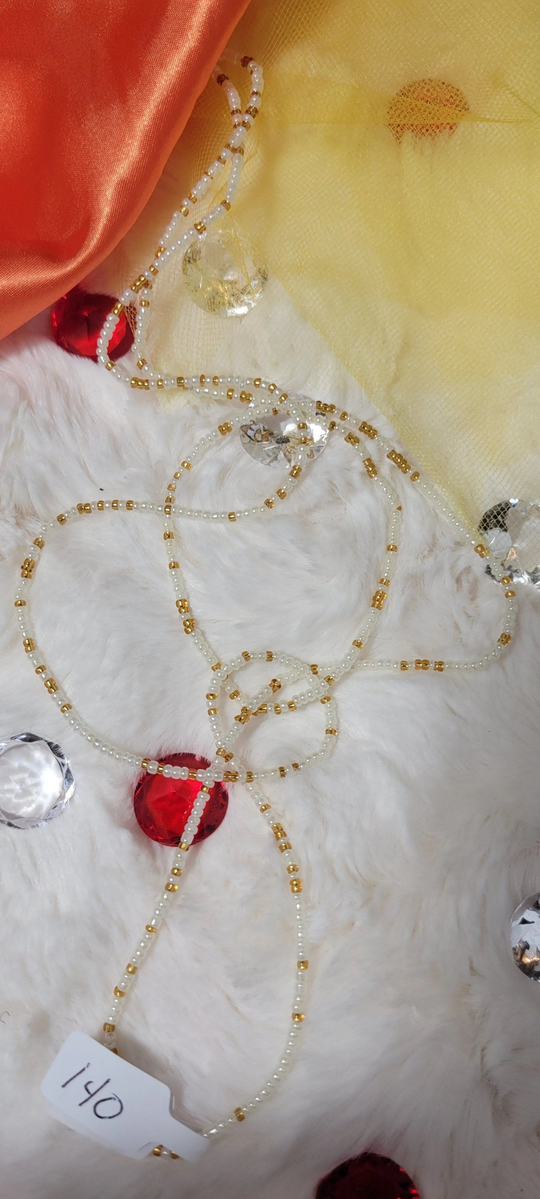 White with Crystal Gold Round Waist Beads