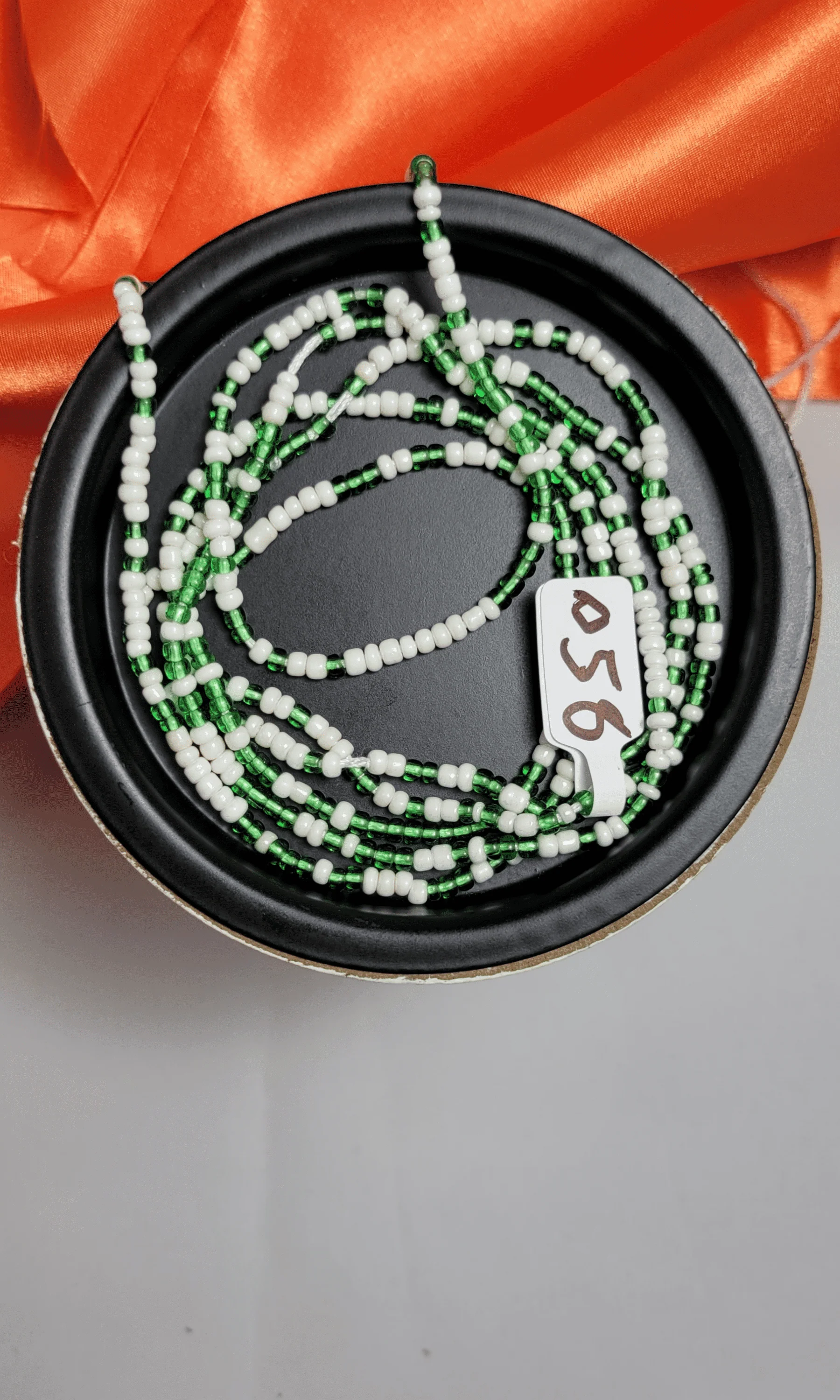 Green and White Round Waist Beads
