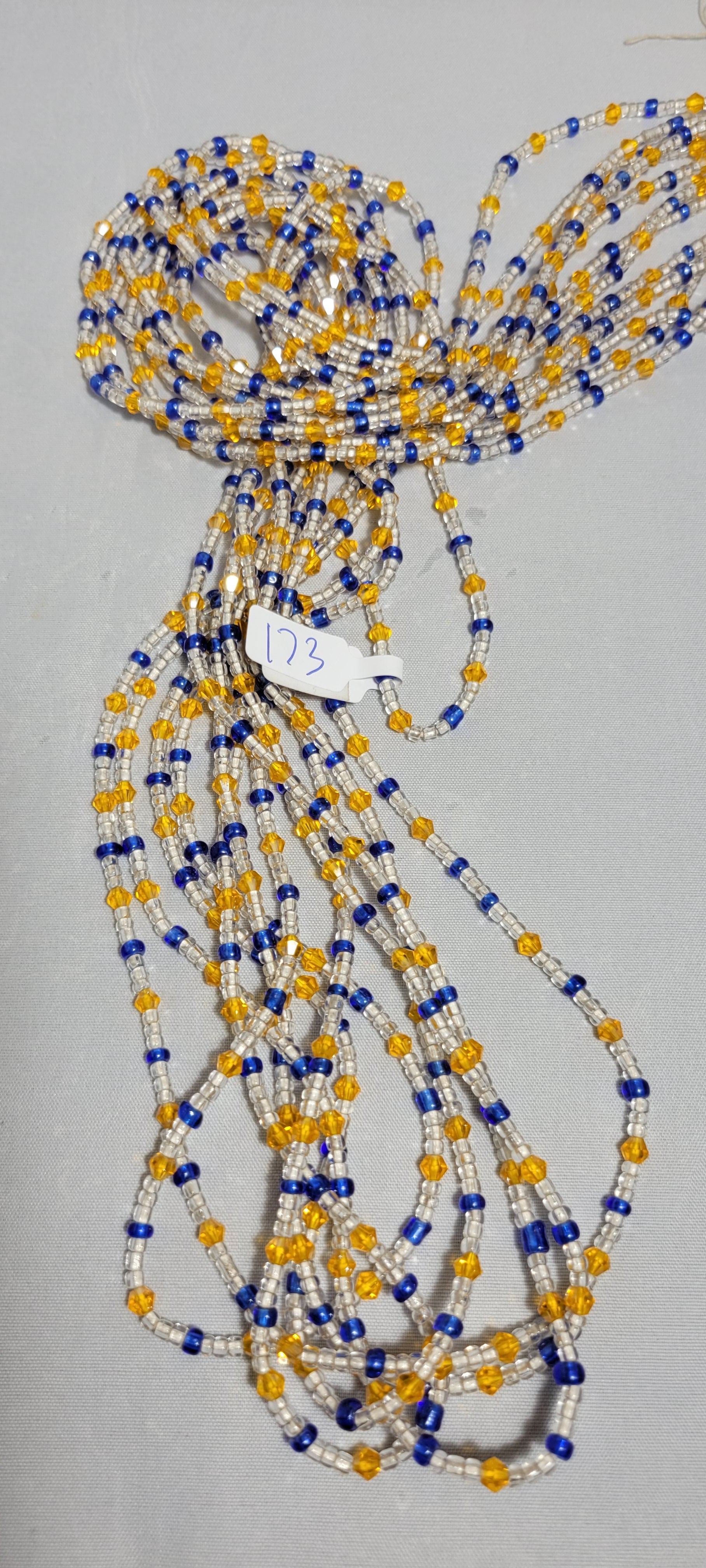Clear Blue and Crystalline Orange Waist Beads