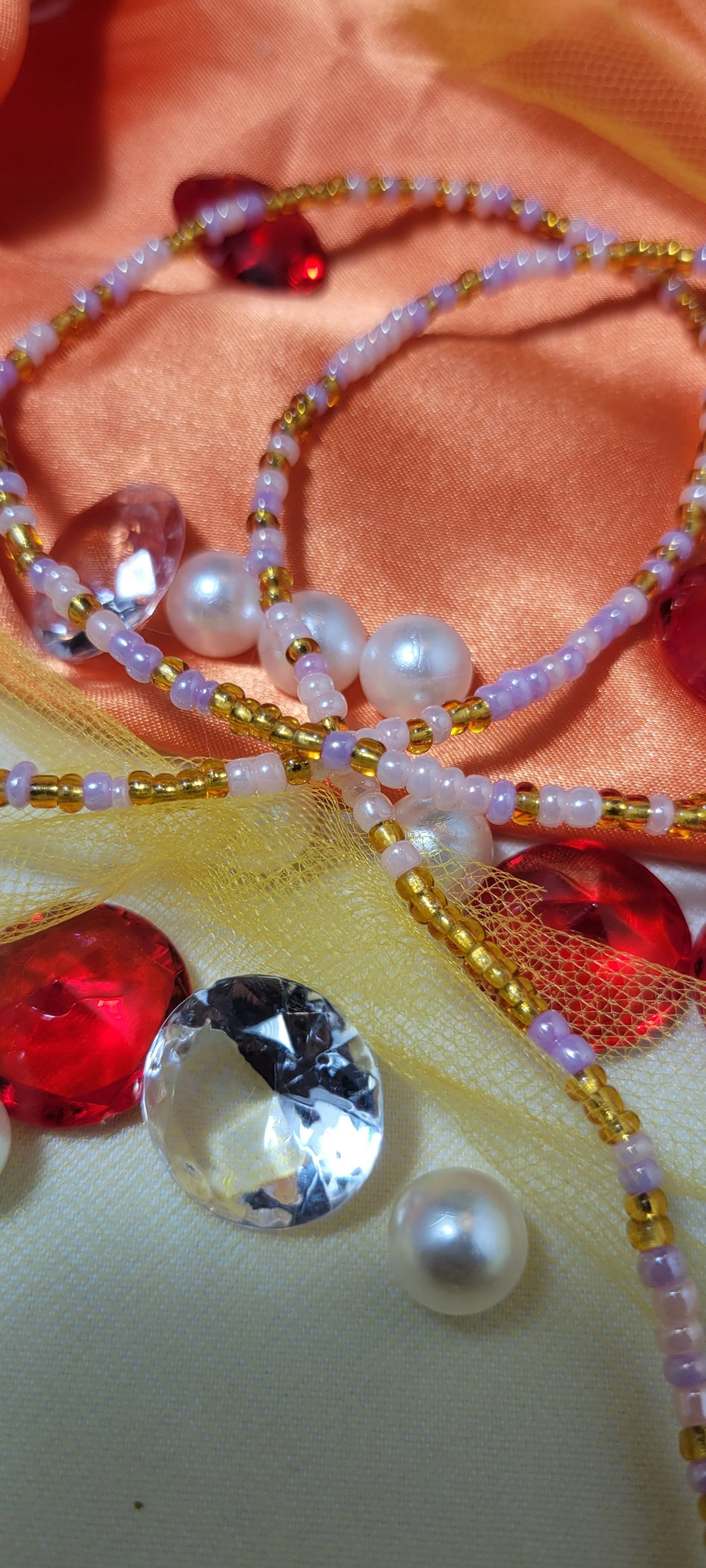 Soft Pink with Crystal Gold Waist Beads
