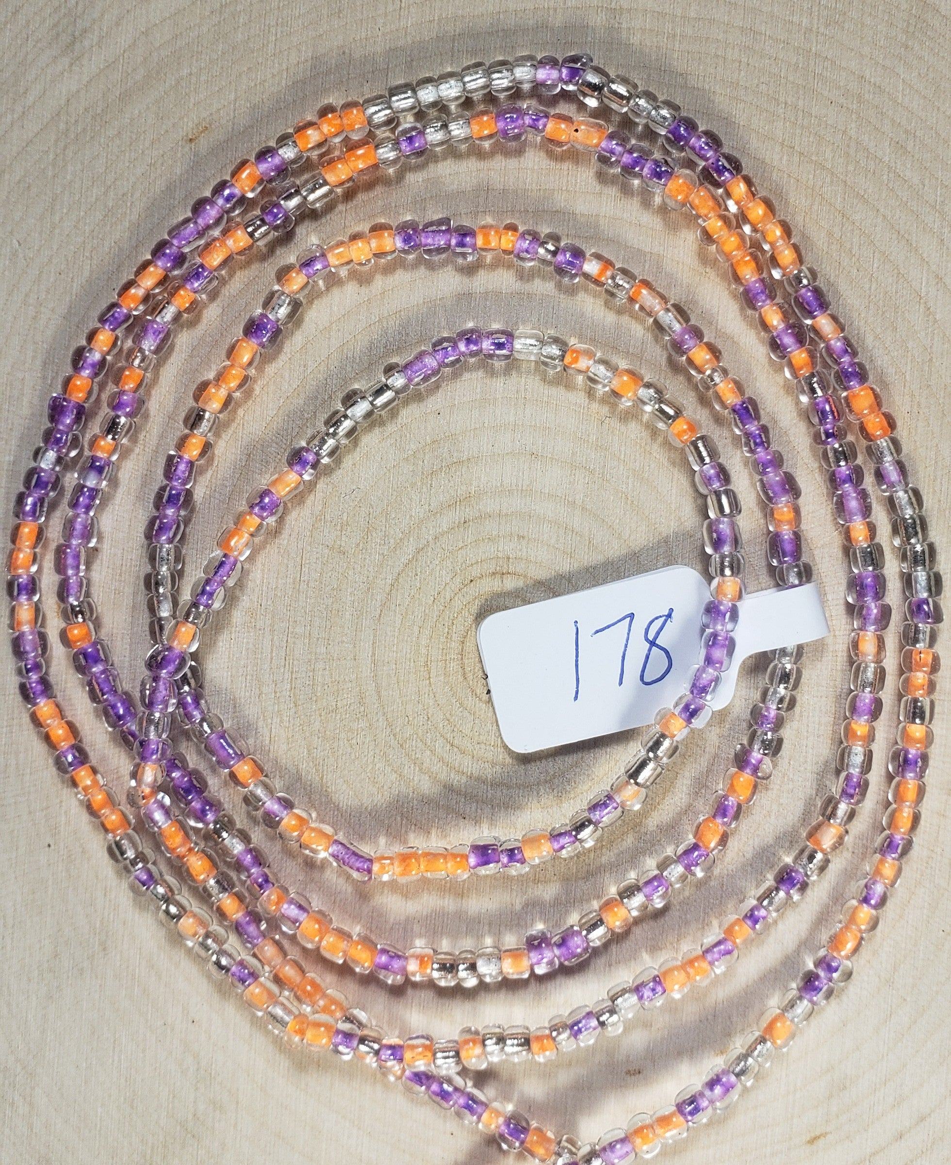 Crystal Clear Purple and Orange Waist Beads