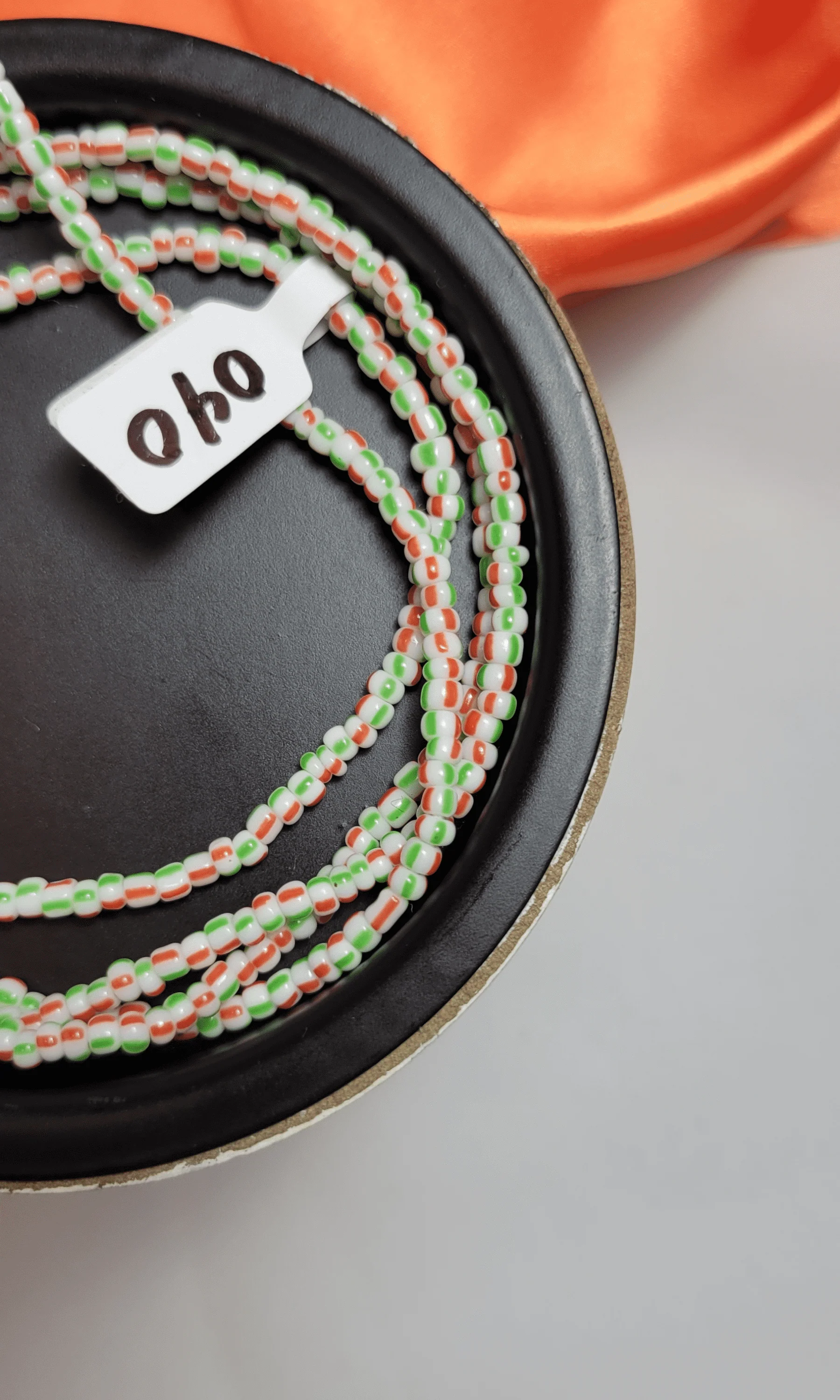 Red, Green and White Stripe Waist Beads