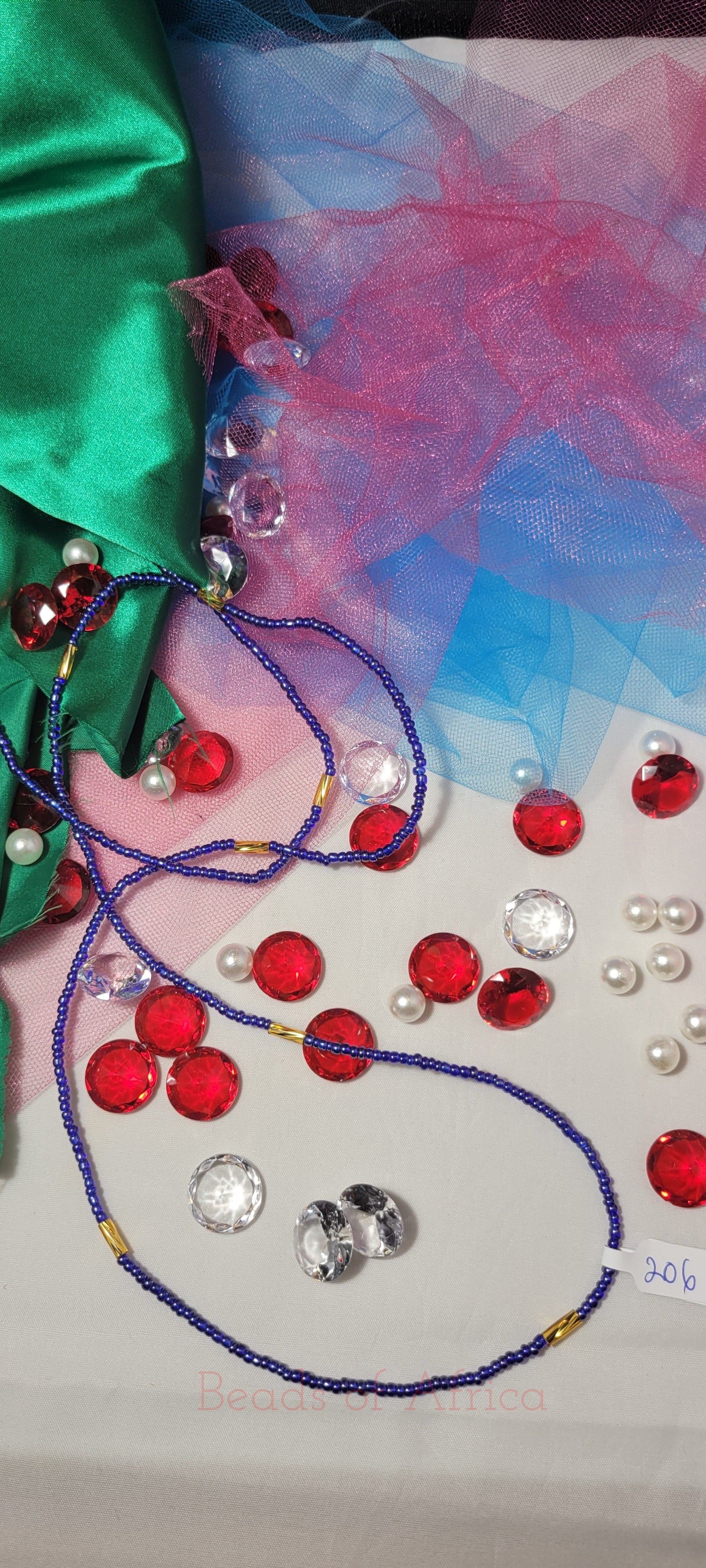 Shiny Royal Blue with Gold Tubular Waist Beads