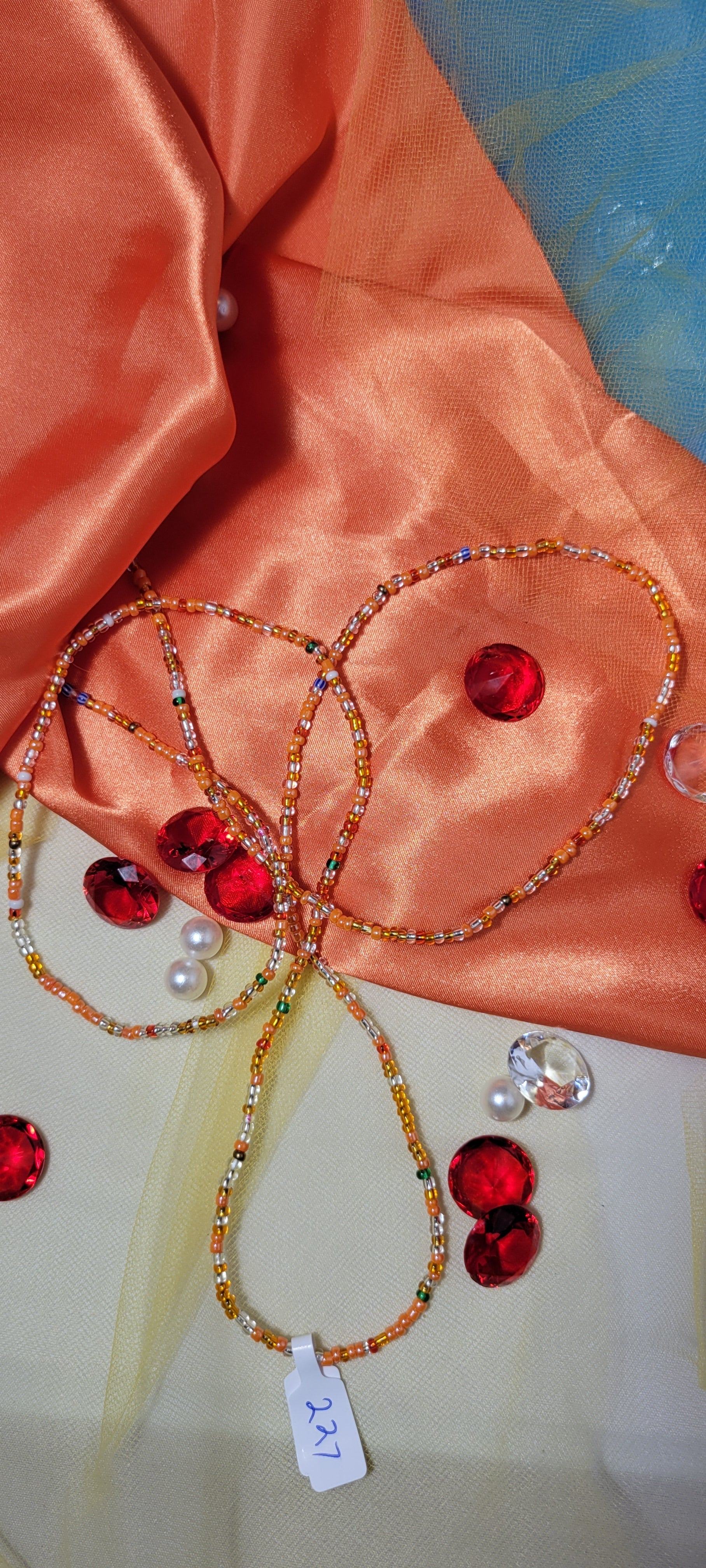 Orange with Crystal Clear Mixed Color Shiny Waist Beads