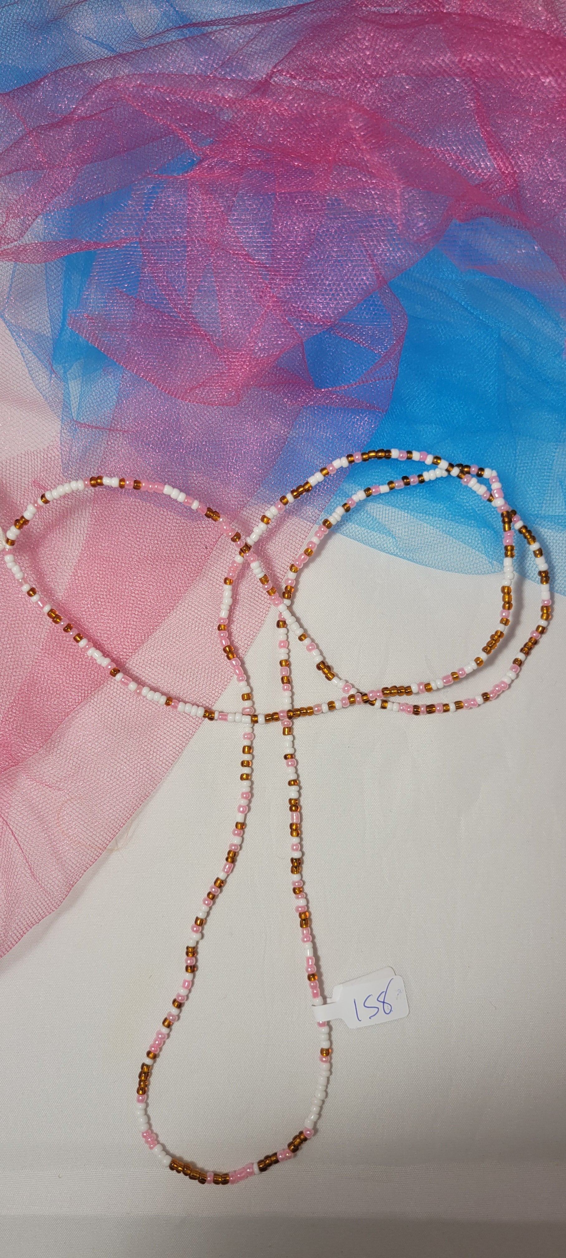 White, Baby Pink and Gold Waist Beads