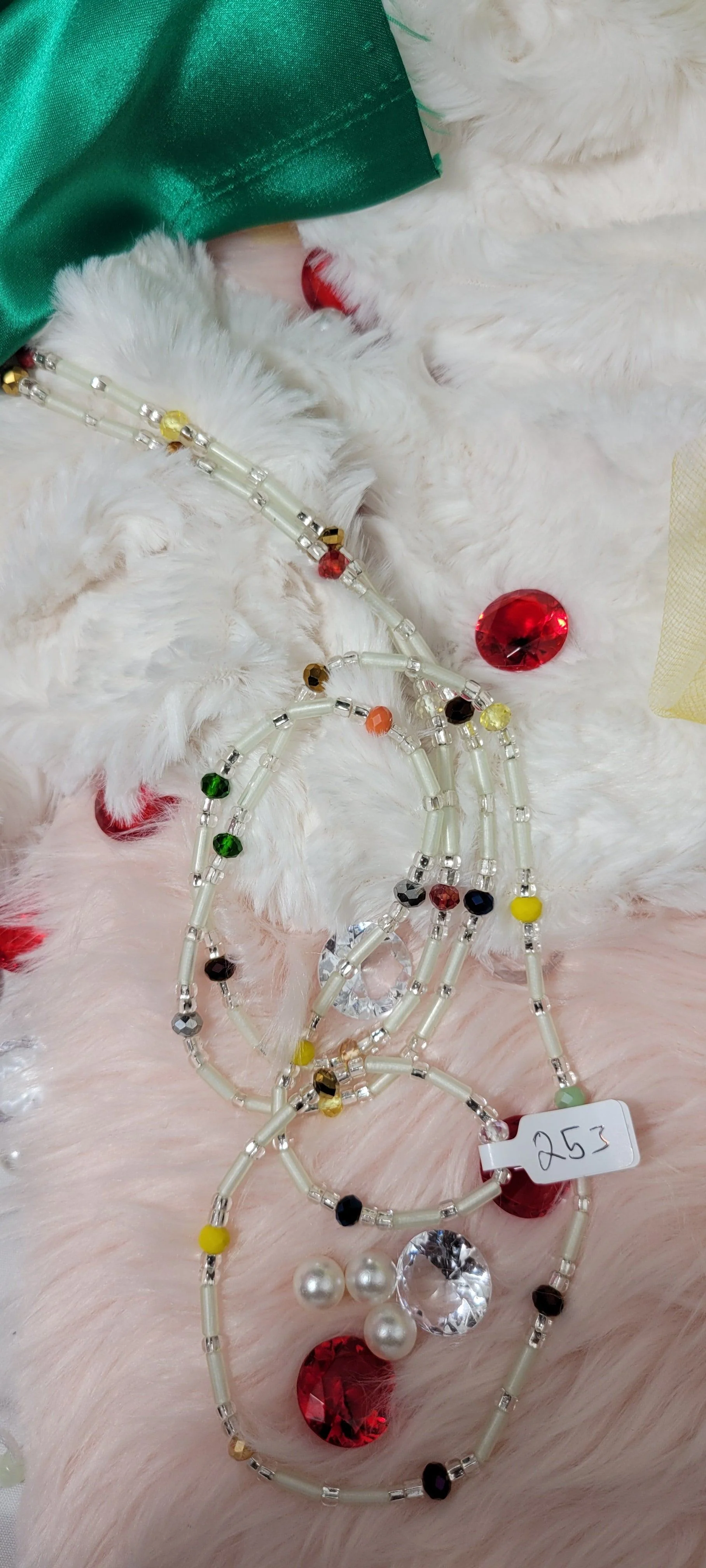 Tubular Glow in the Dark with Multicolor Gems Waist Beads
