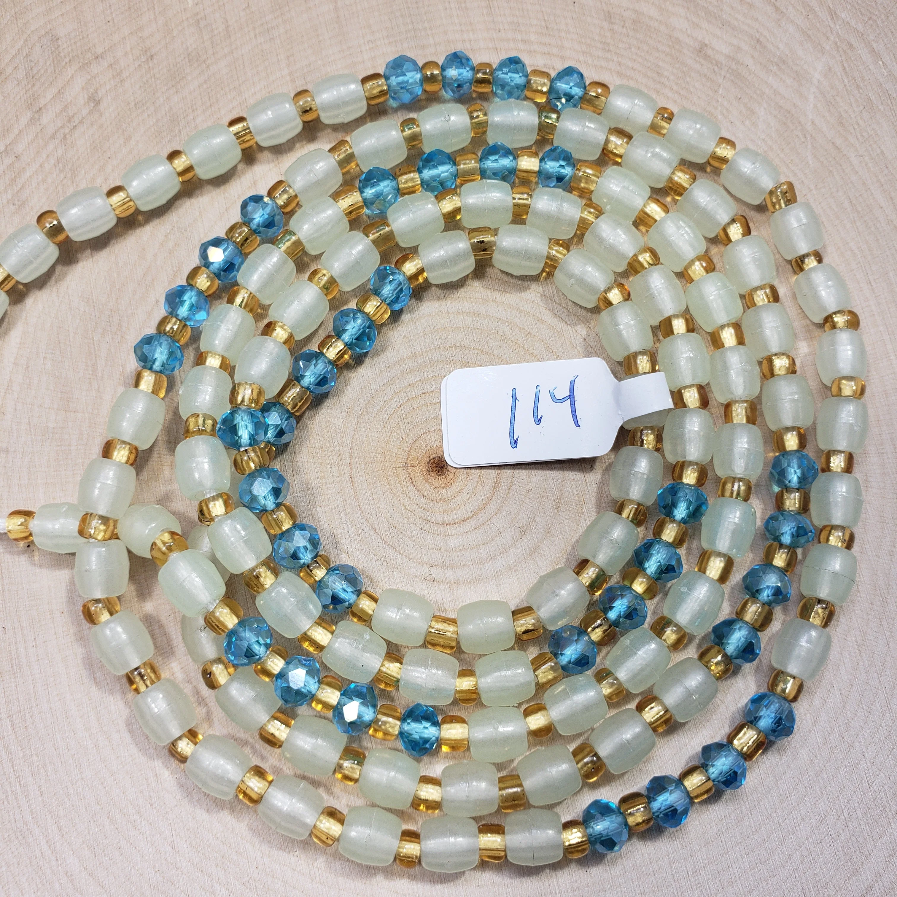 Glow in the Dark Blue with Gold Oblong Waist Beads
