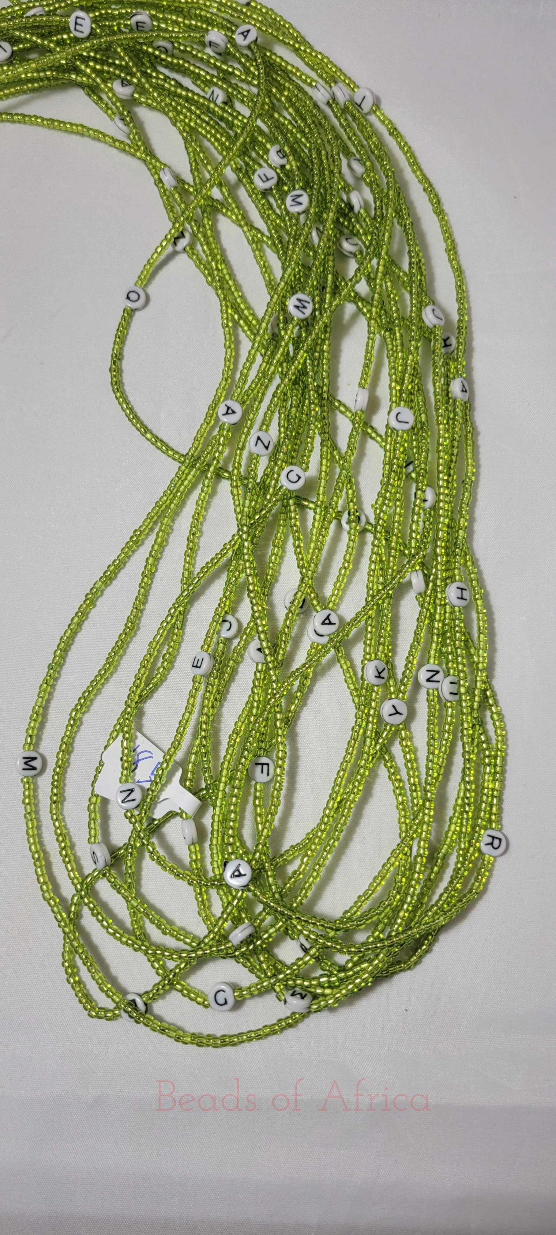 Green Waist Beads with Round Alphabet