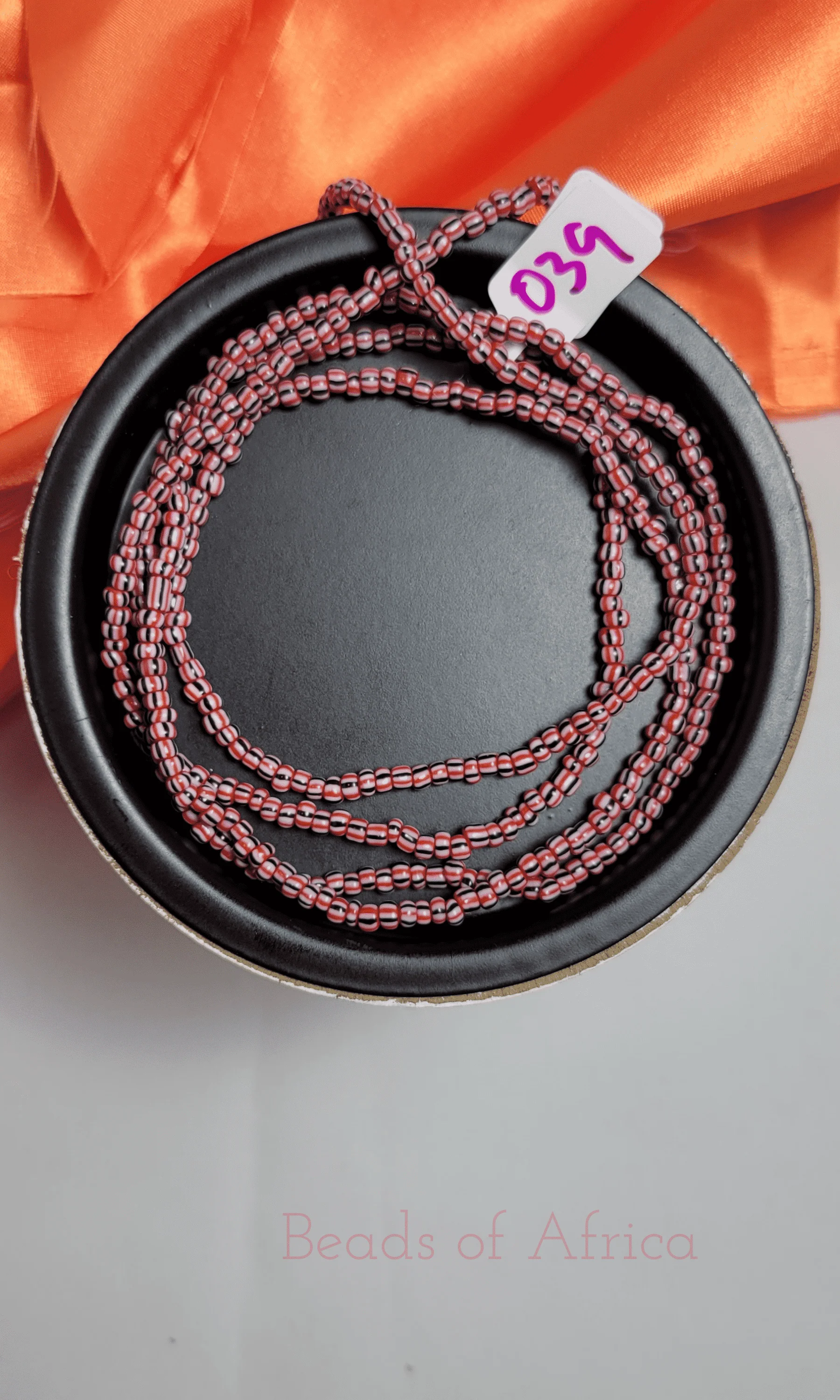 Red, Black and White Stripe Waist Beads