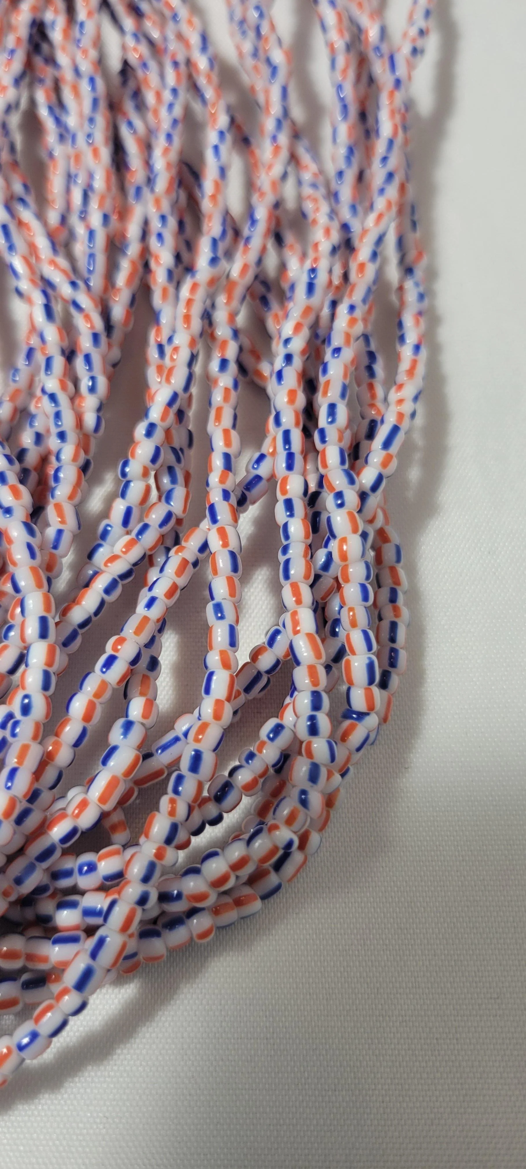 White Blue and Orange Striped Waist Beads
