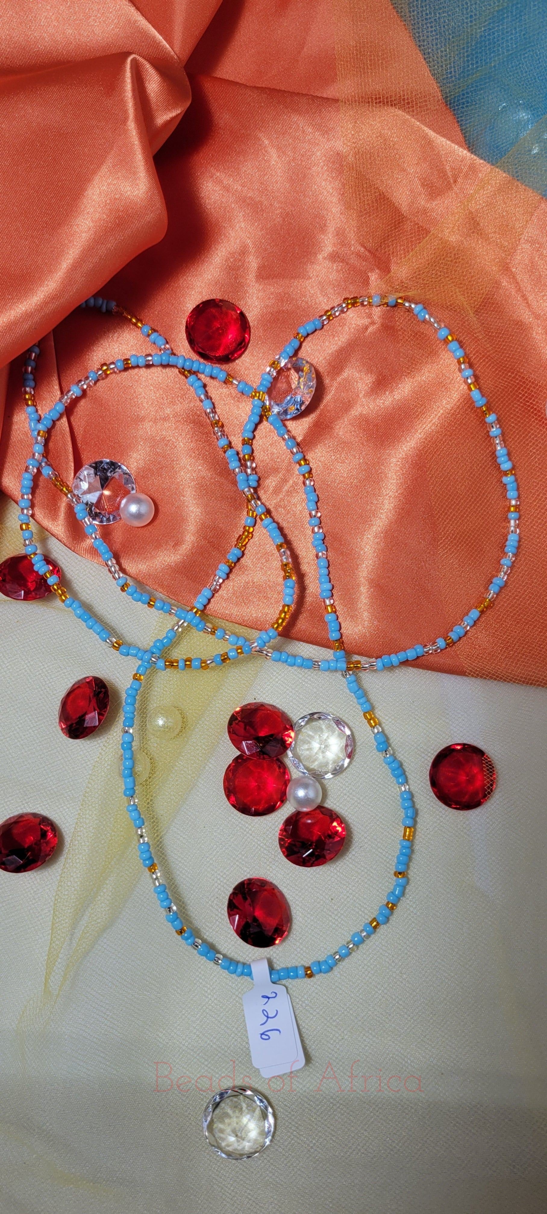 Crystal Clear Soft Blue and Gold Waist Beads