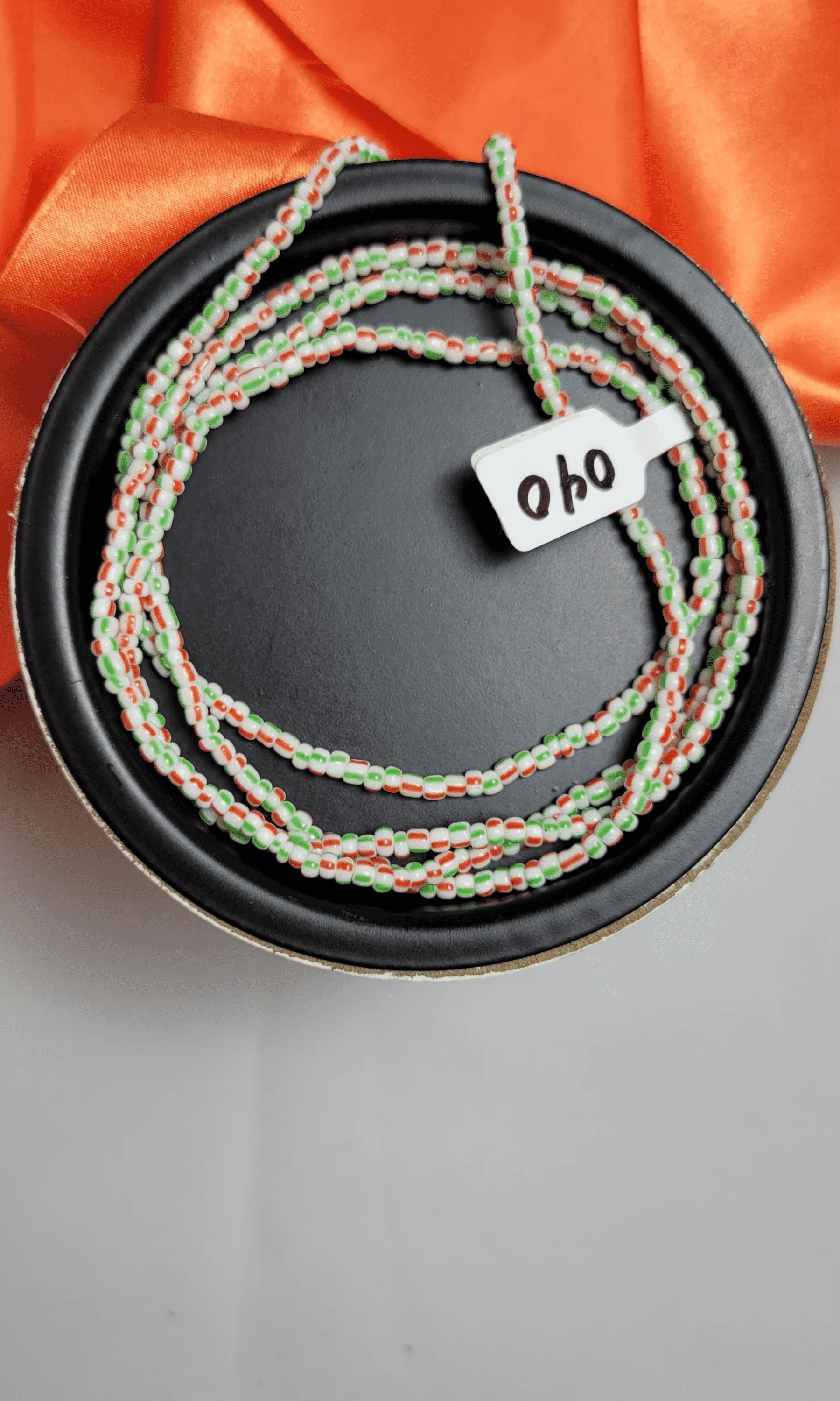 Red, Green and White Stripe Waist Beads