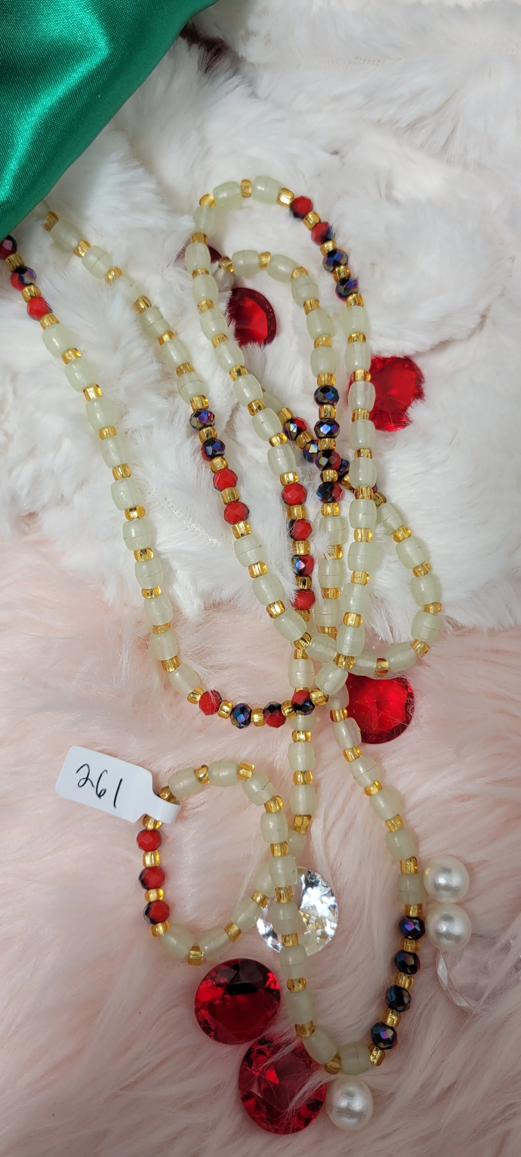 Gold and Red Crystalline Glow in the Dark Oblong Waist Beads