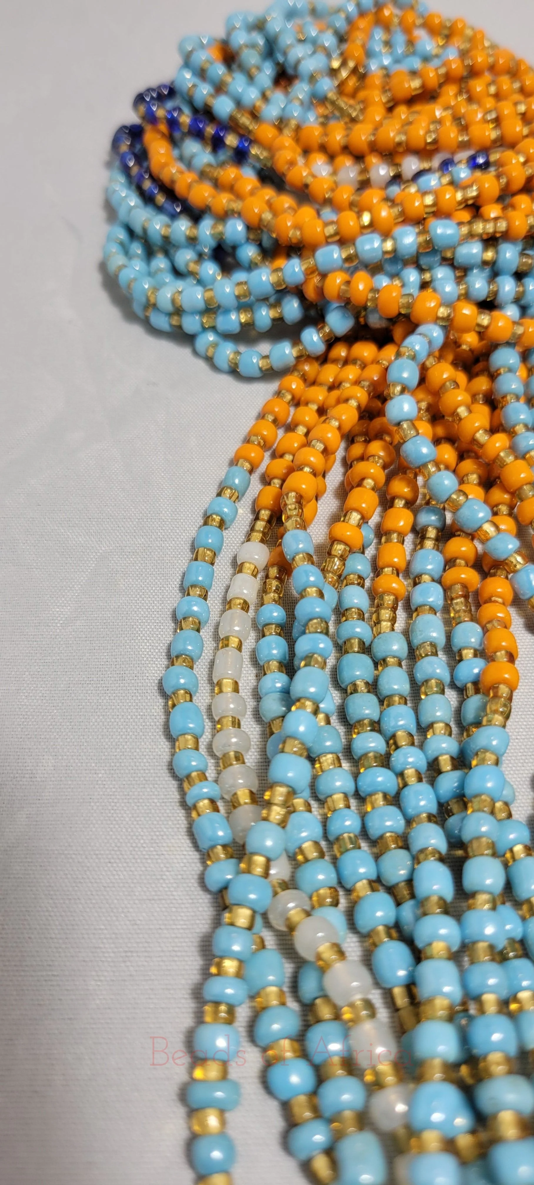 Round Blue, Orange and Gold Waist Beads