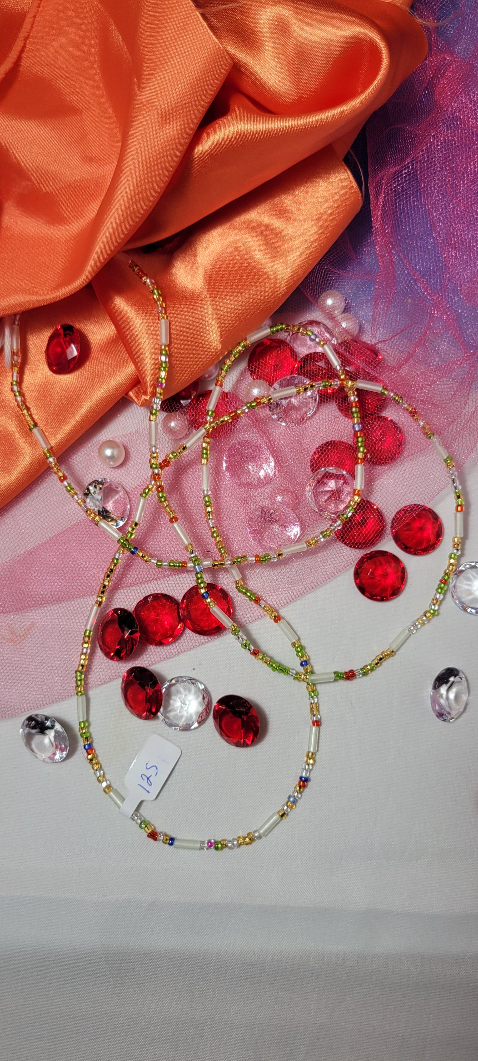 Multicolor With Green Tubular Waist Beads