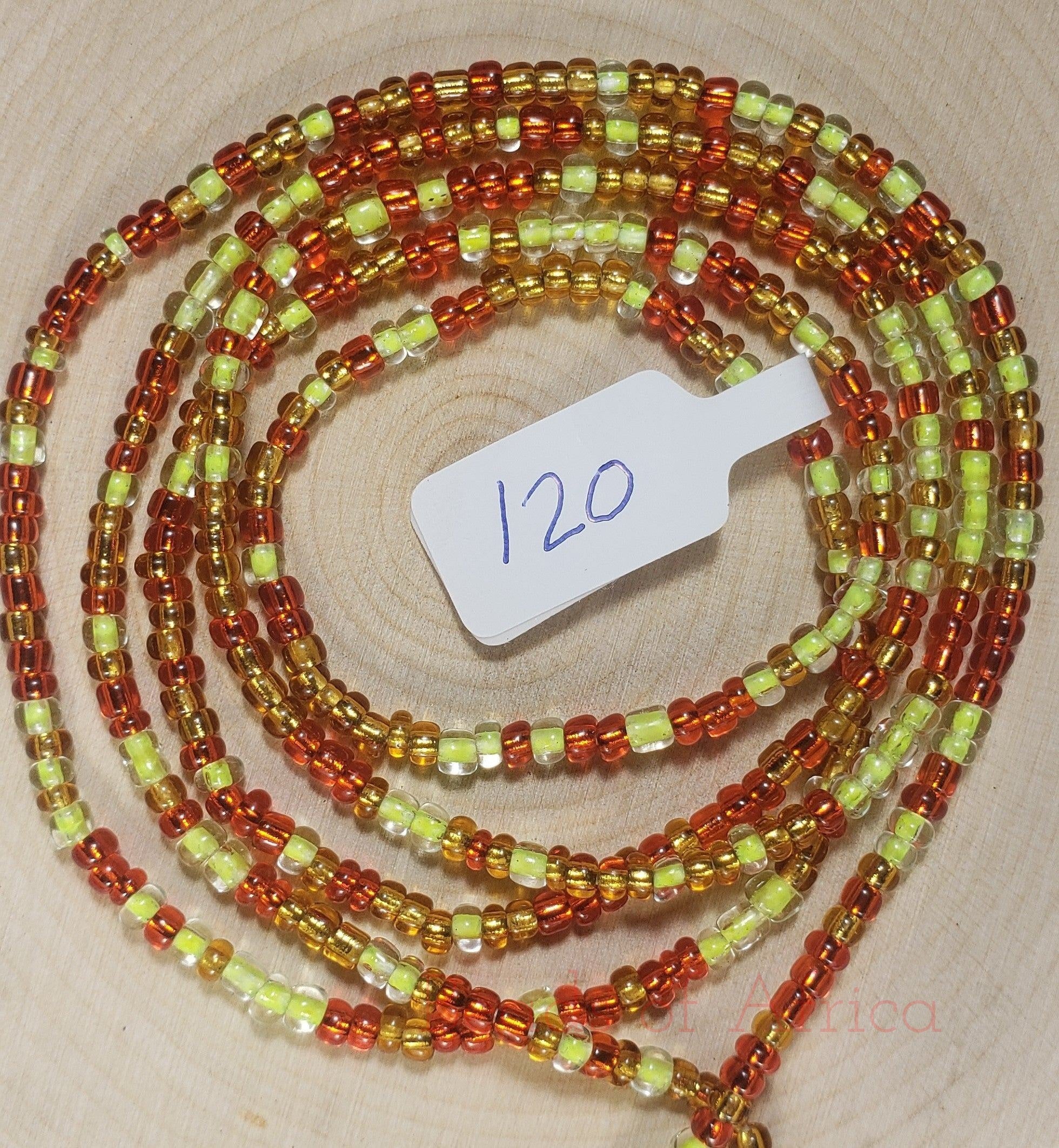 Lime Green, Red, and Gold Waist Beads