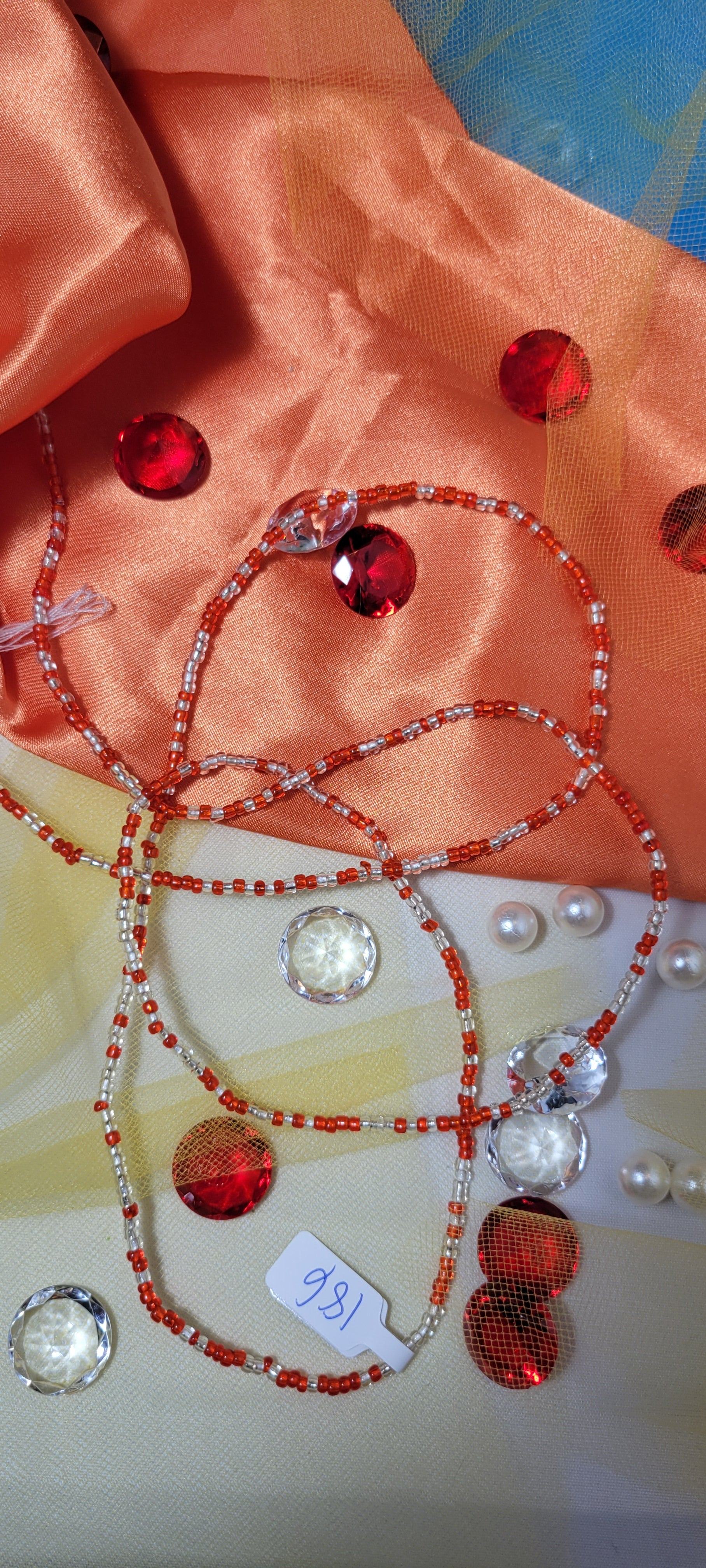 Red and Crystal Clear Waist Beads