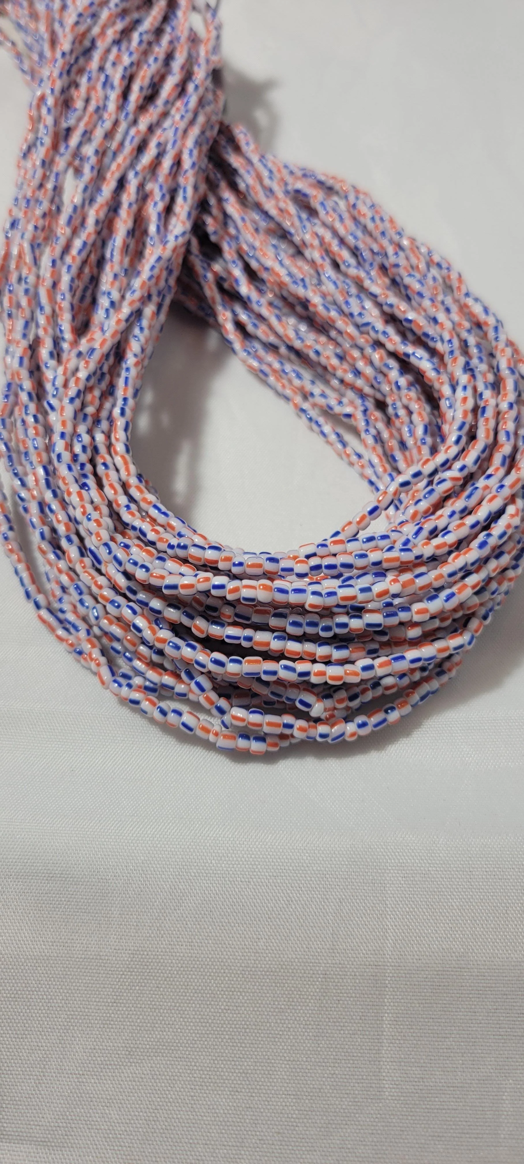 White Blue and Orange Striped Waist Beads