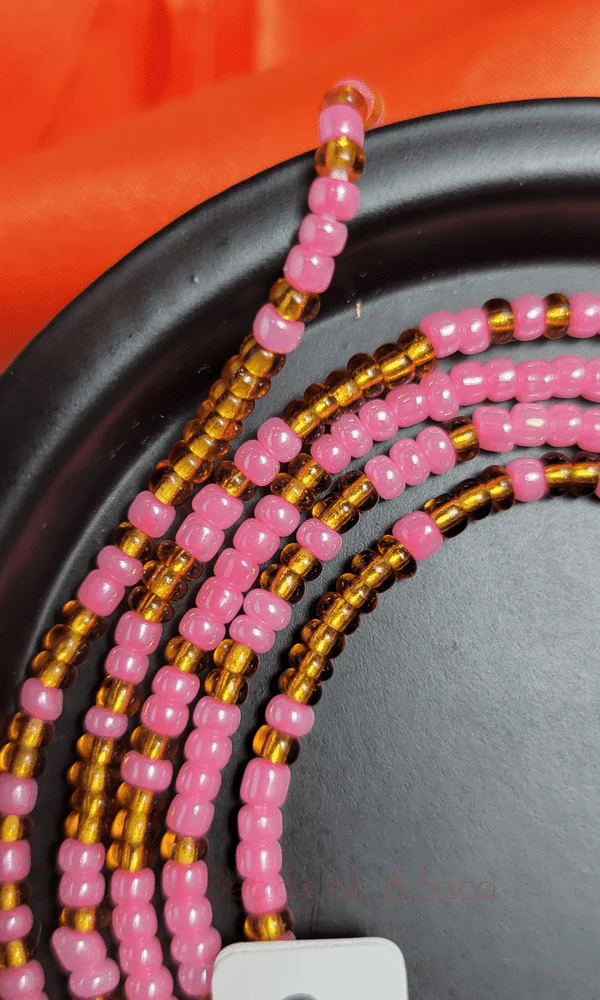 Round Soft Pink and Gold Mixed Waist Beads