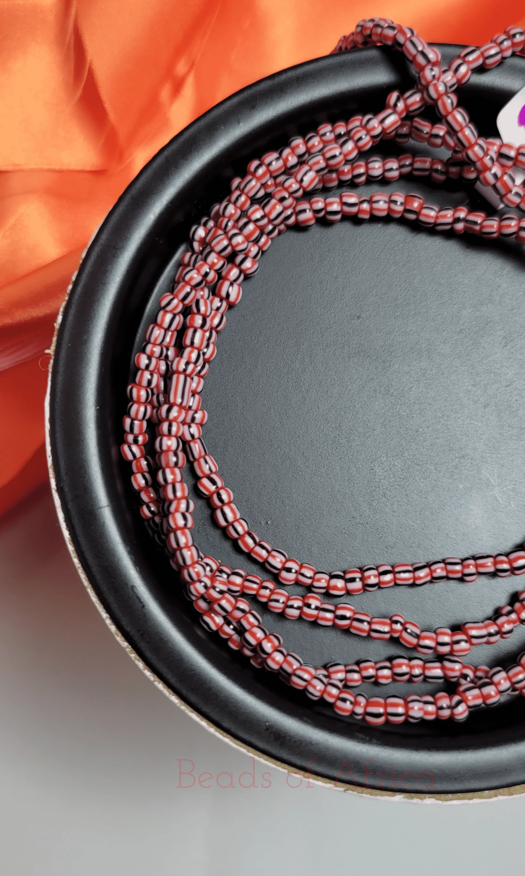 Red, Black and White Stripe Waist Beads