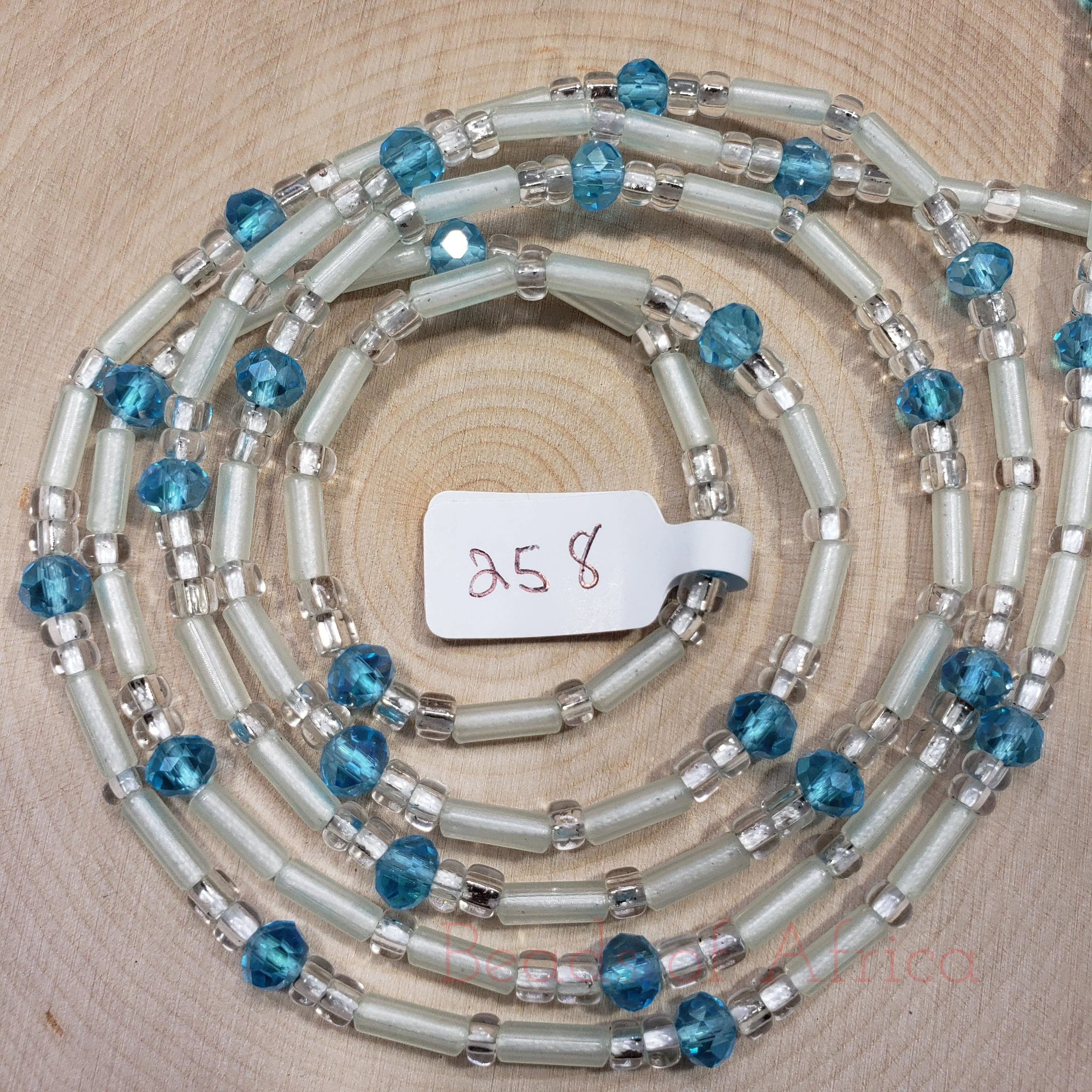 Tubular Sky Blue Gems Glow in the Dark Waist Beads