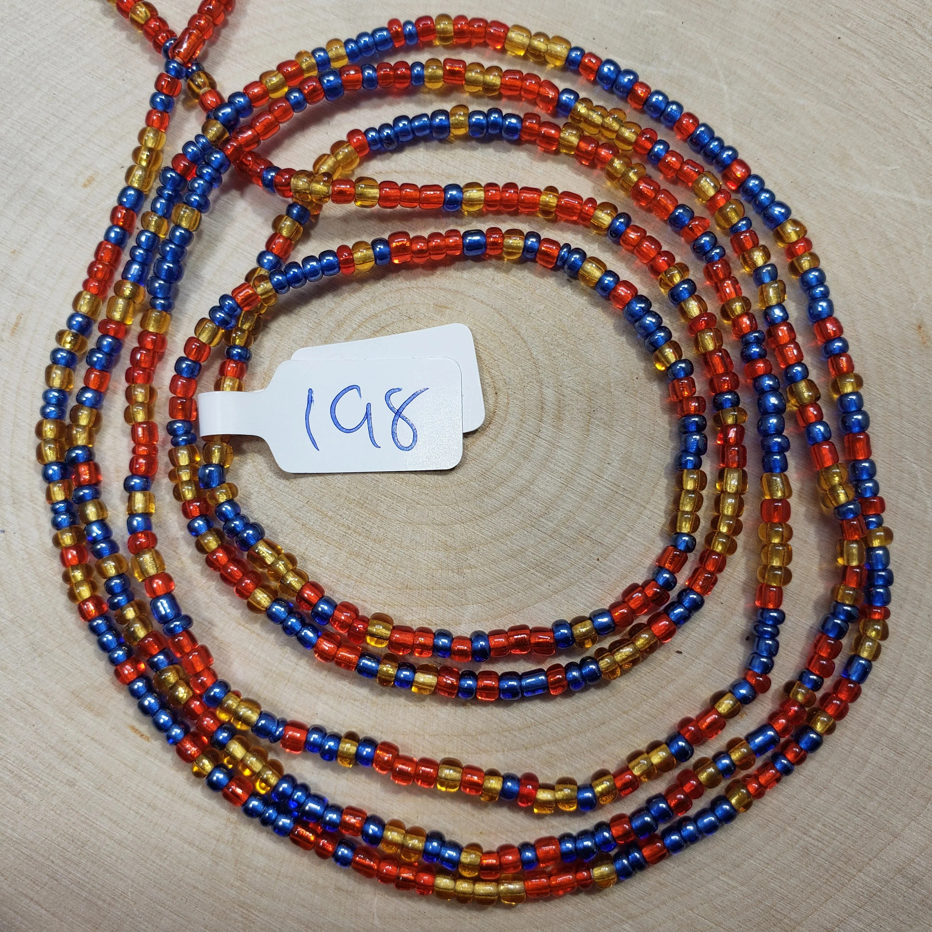 Navy Blue, Red and Gold Waist Beads