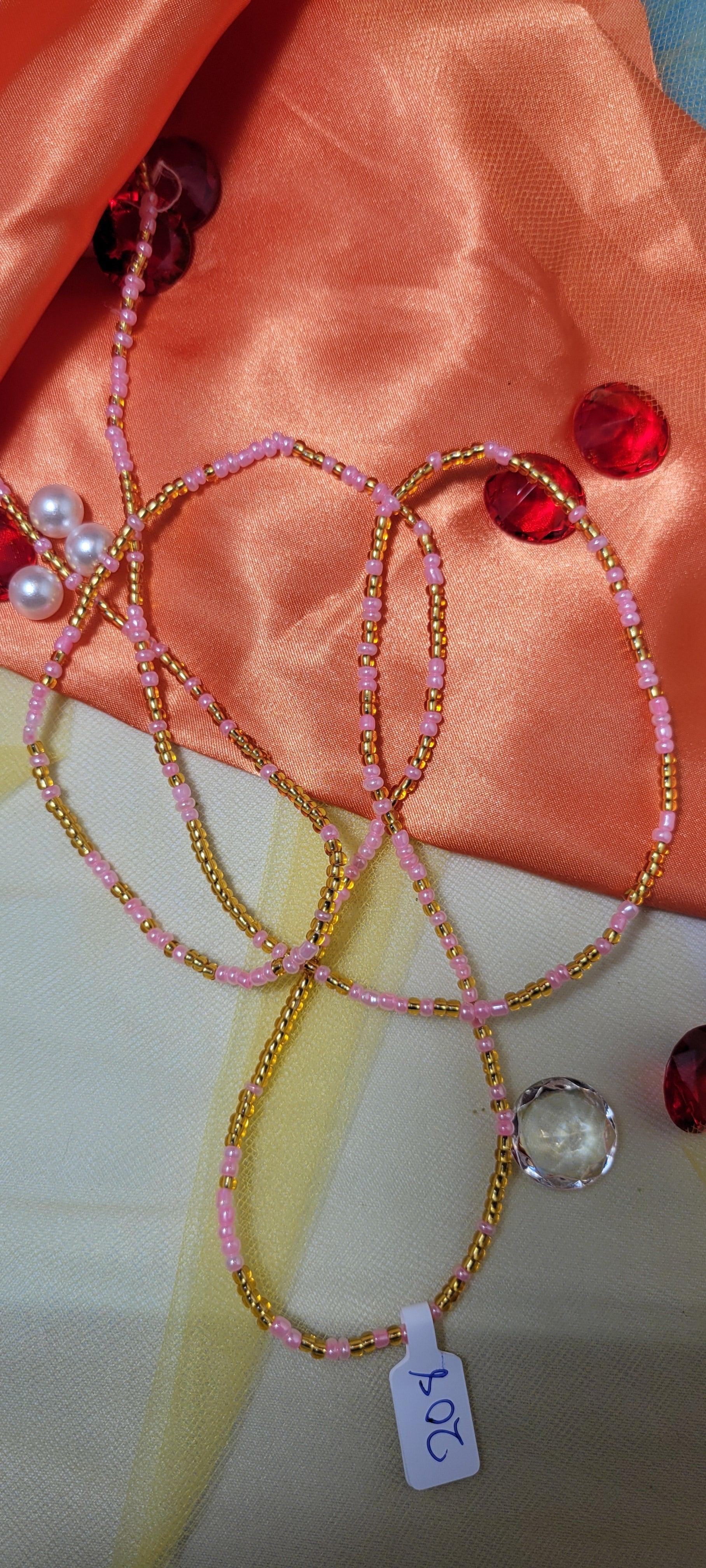 Baby Pink and Gold Shiny Waist Beads