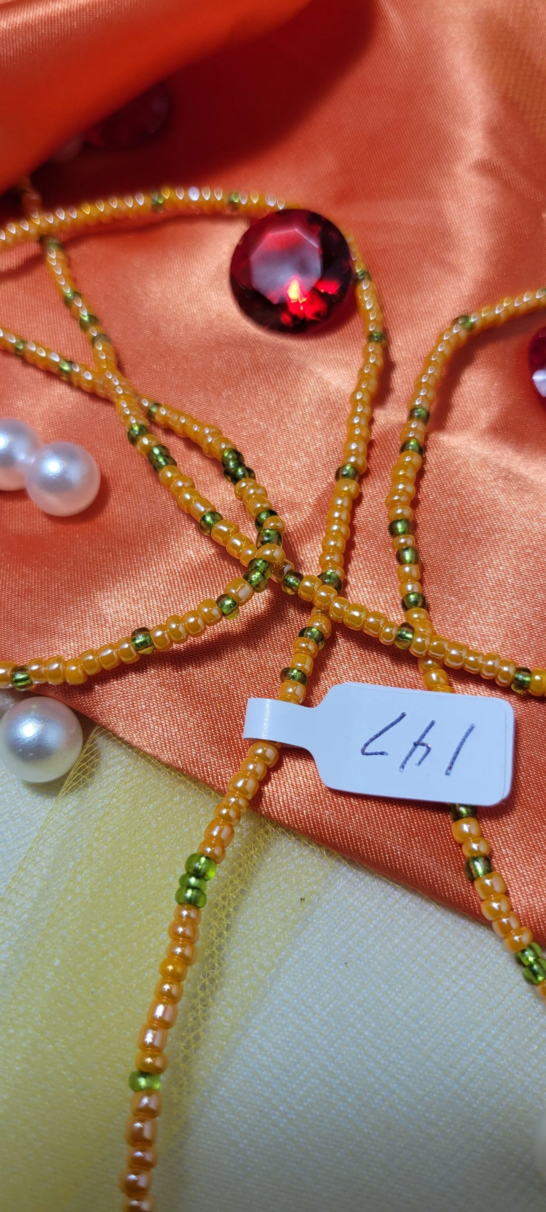 Orange and Green Shiny Waist Beads