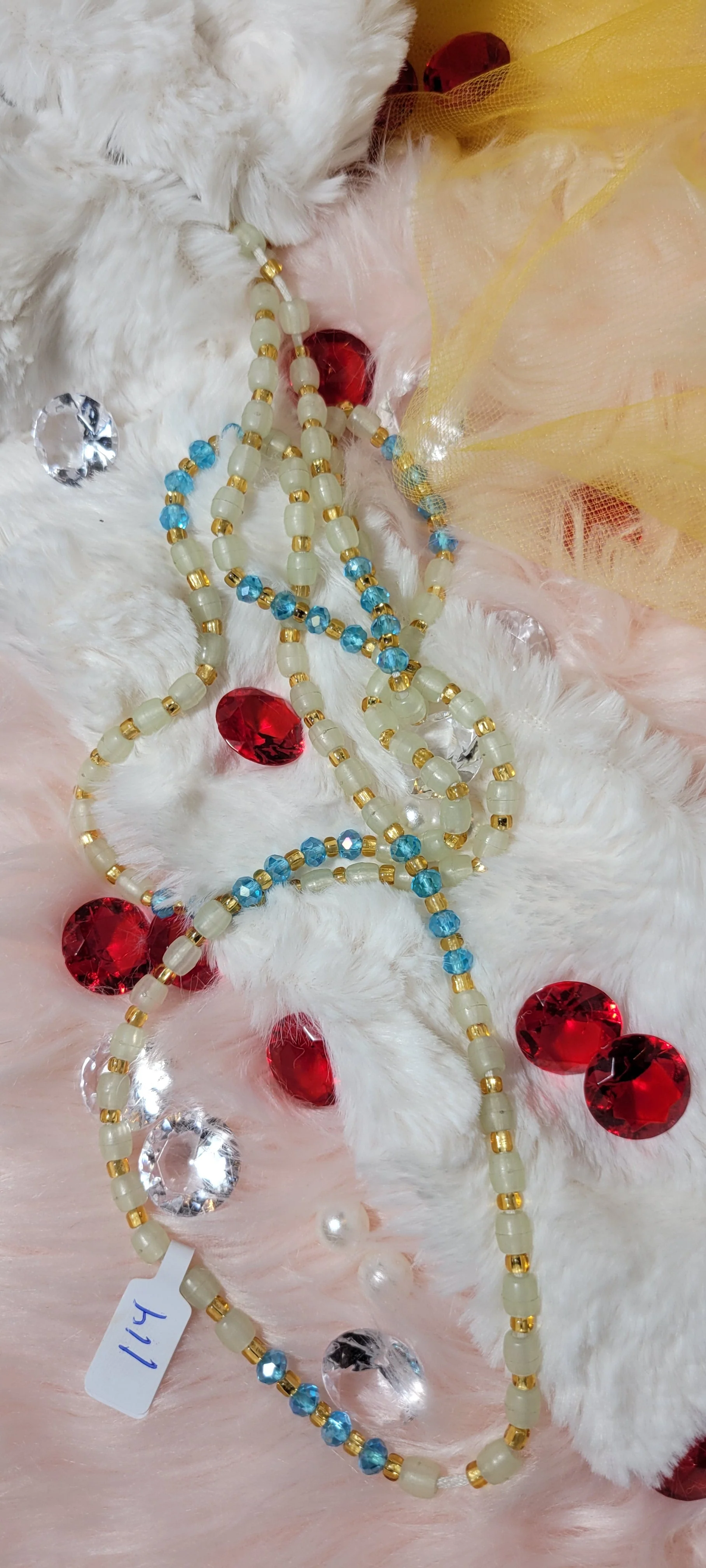 Glow in the Dark Blue with Gold Oblong Waist Beads