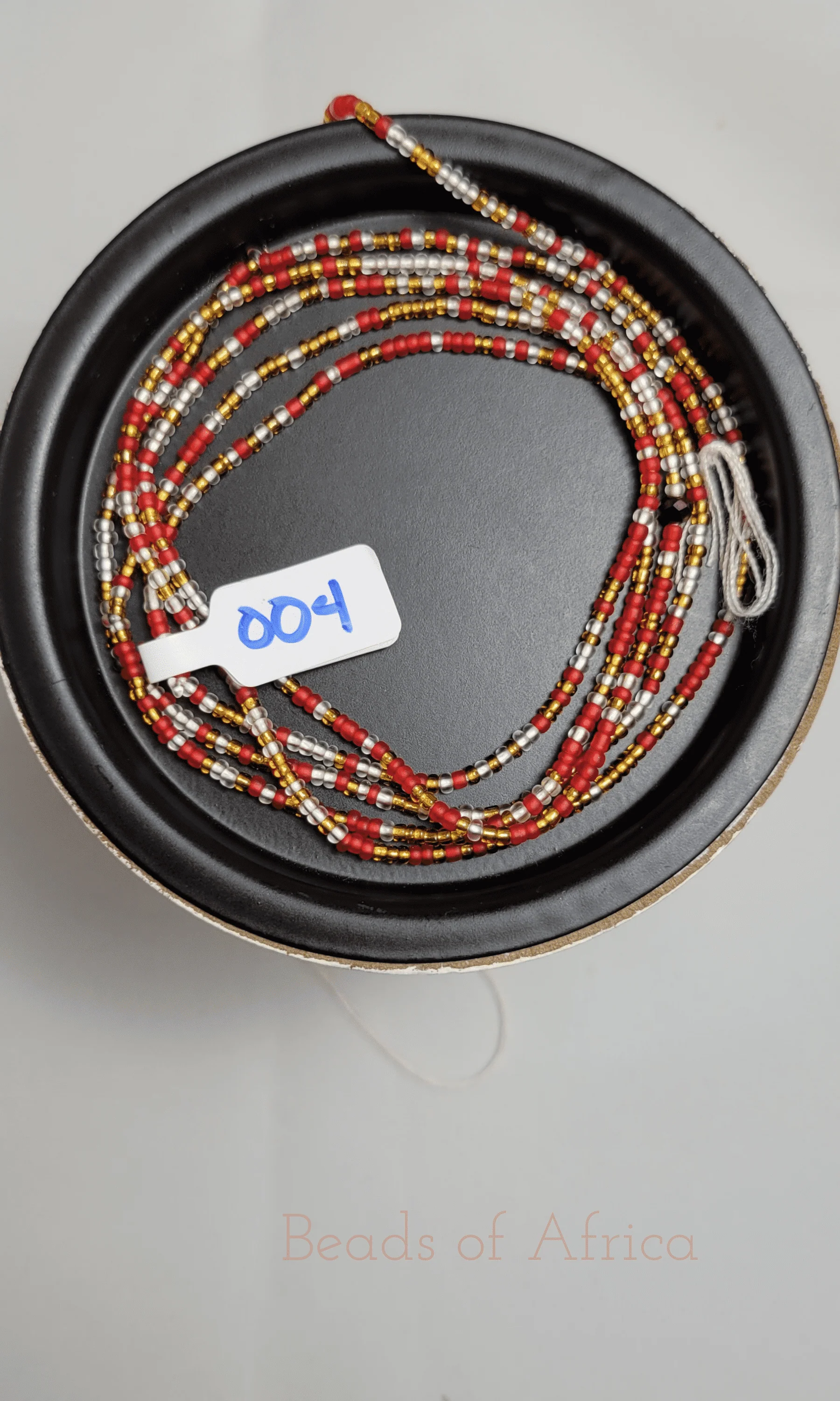 Clear Red and Opaque Skinny Gold Waist Beads