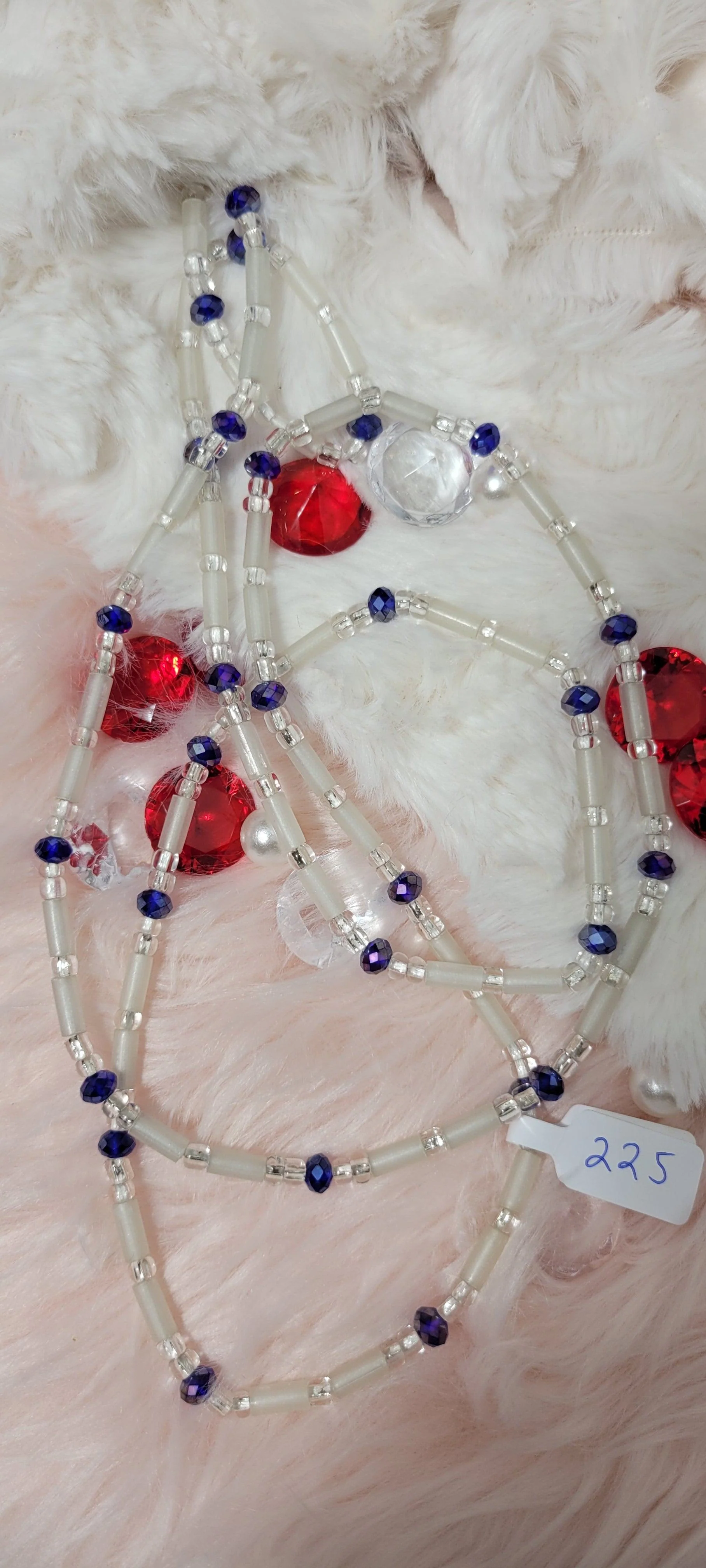 Tubular Glow in the Dark Clear and Blue Gem Waist Beads