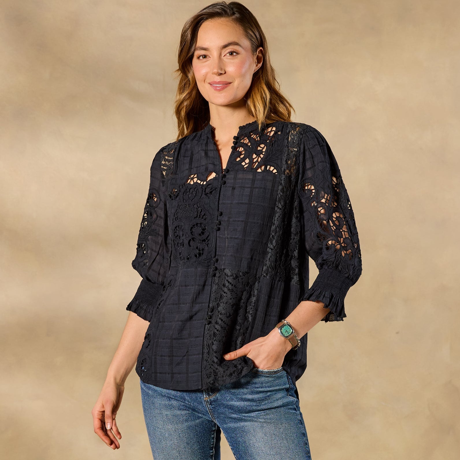 sundance-Garbo Lace Top, Petite-Sundance Outlet